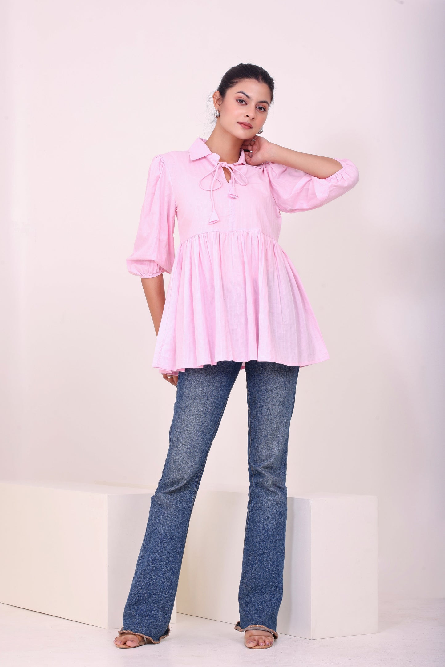 Peplum Tunic Top - Pastel Pink