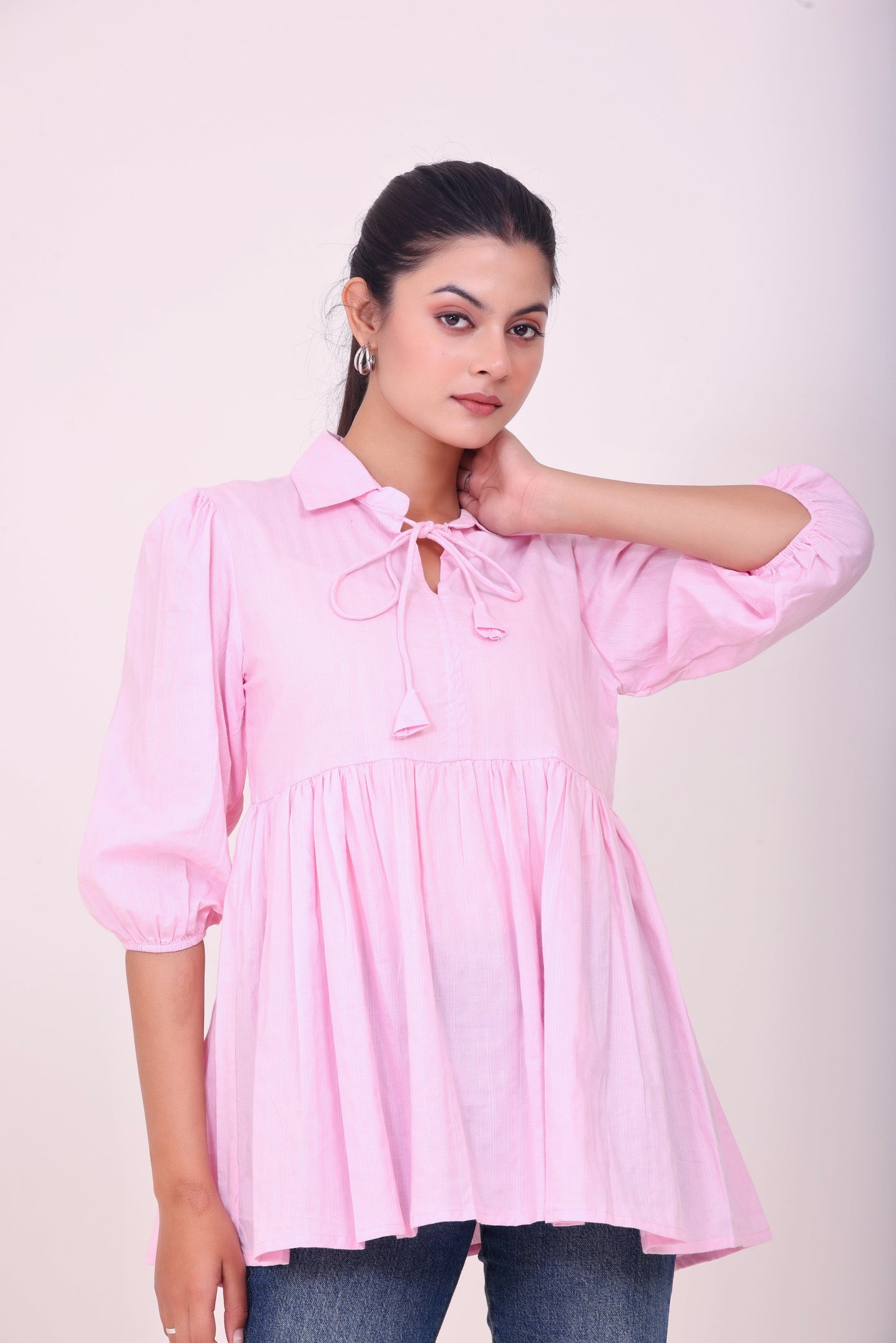 Peplum Tunic Top - Pastel Pink