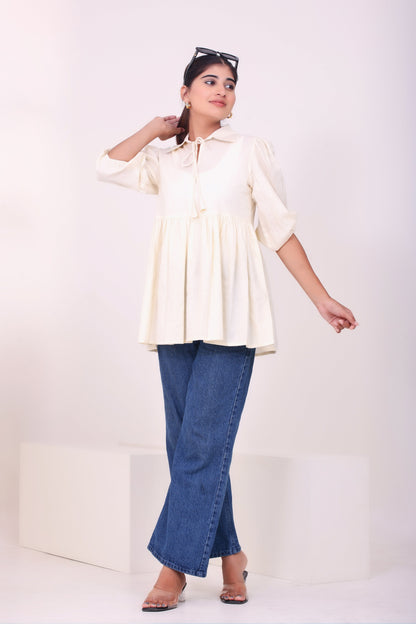 Peplum Tunic Top - Pastel Yellow