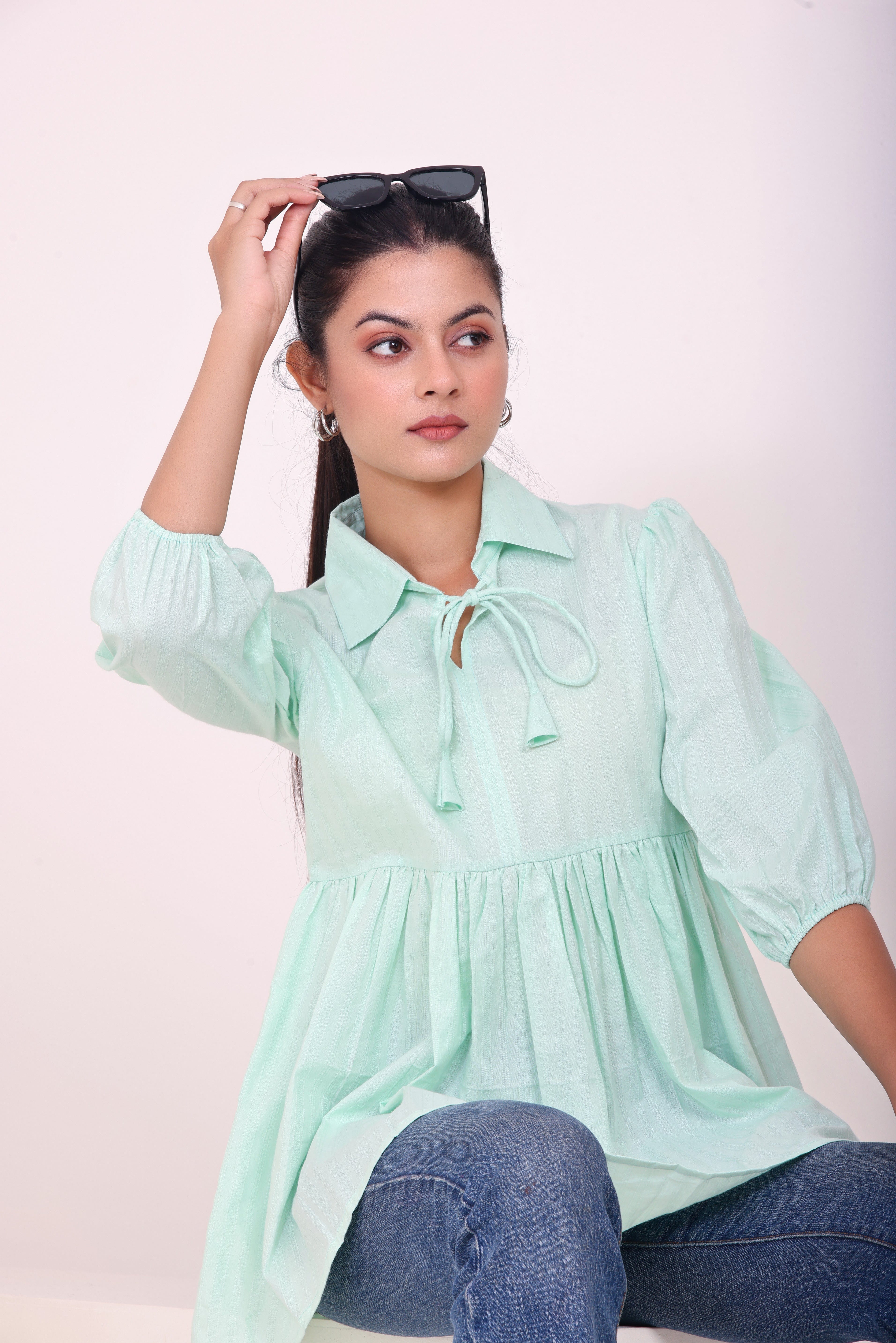 Peplum Tunic Top - Pastel Green