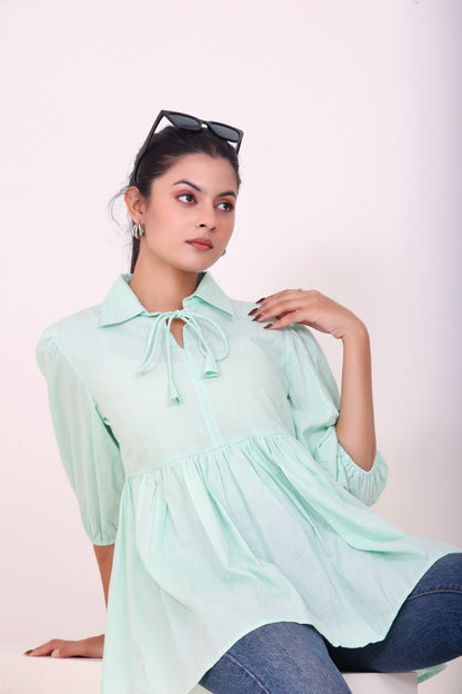 Peplum Tunic Top - Pastel Green