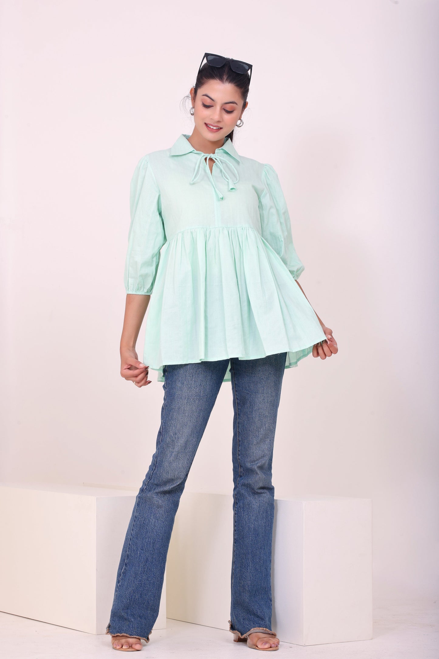 Peplum Tunic Top - Pastel Green