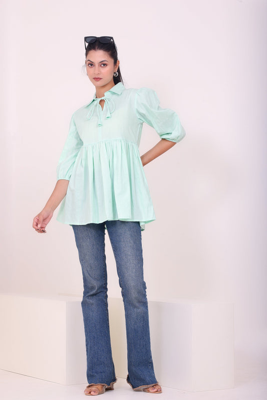 Peplum Tunic Top - Pastel Green