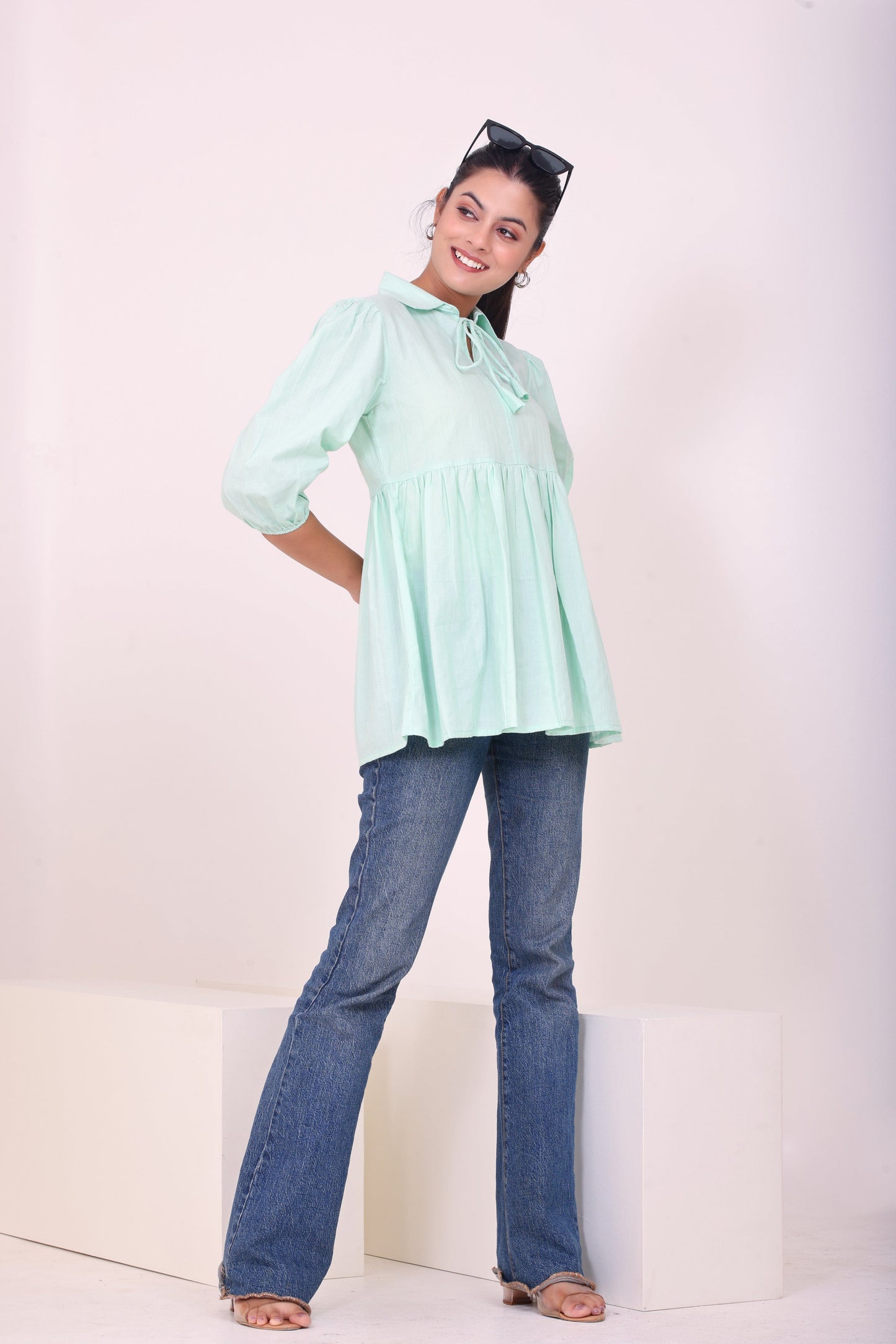 Peplum Tunic Top - Pastel Green