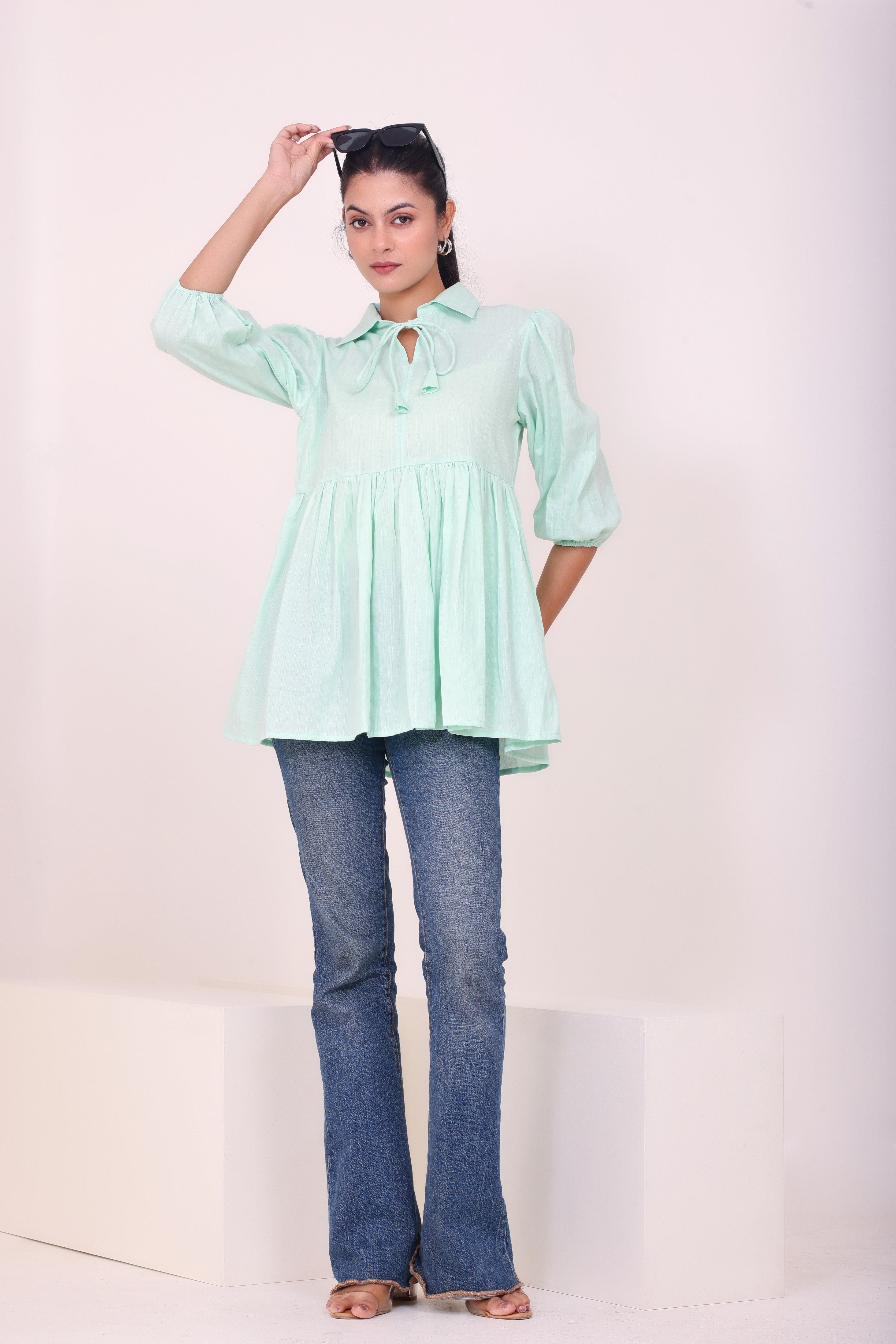 Peplum Tunic Top - Pastel Green