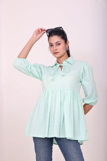 Peplum Tunic Top - Pastel Green