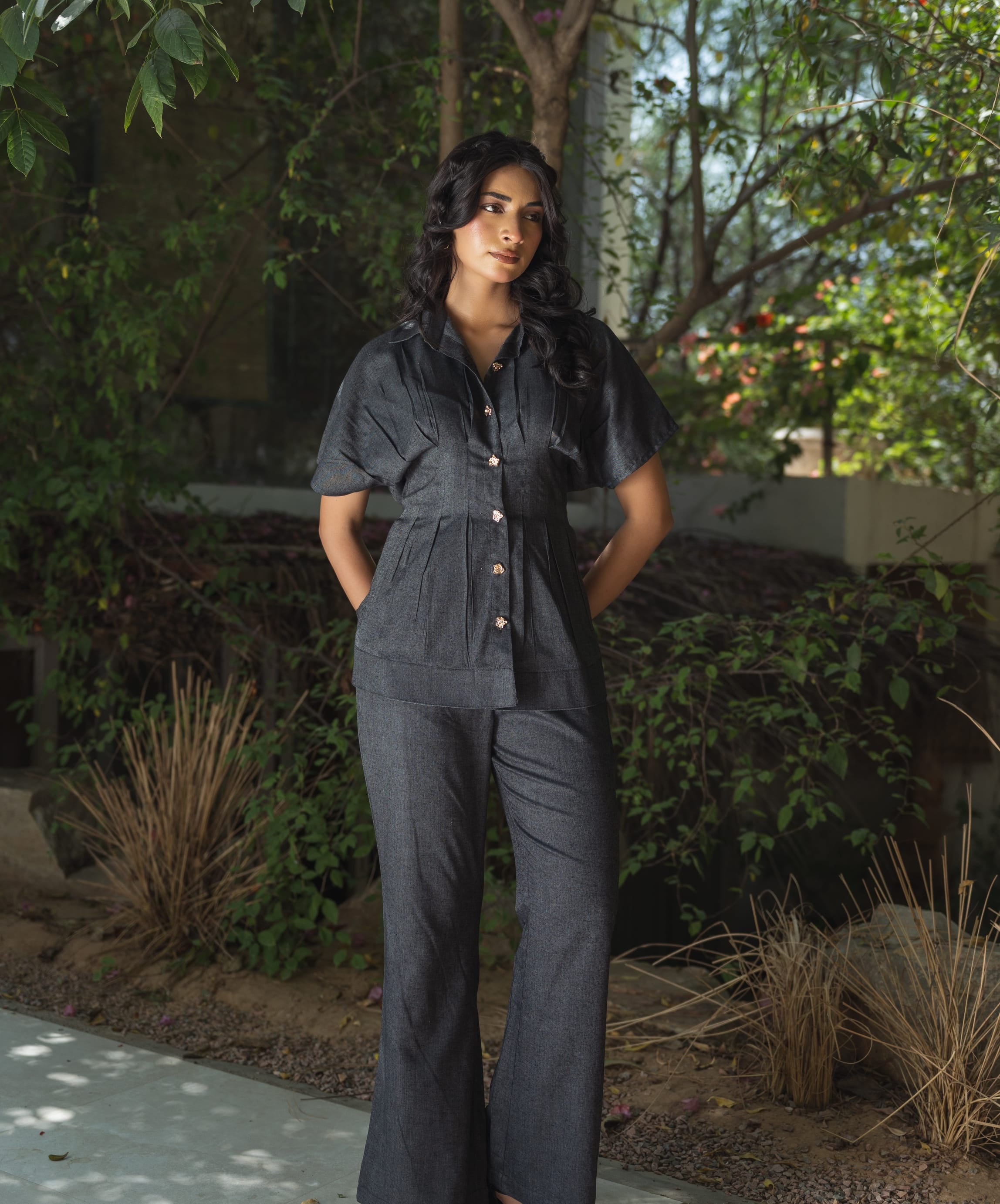 Denim Co-ord Set with Gold Buttons