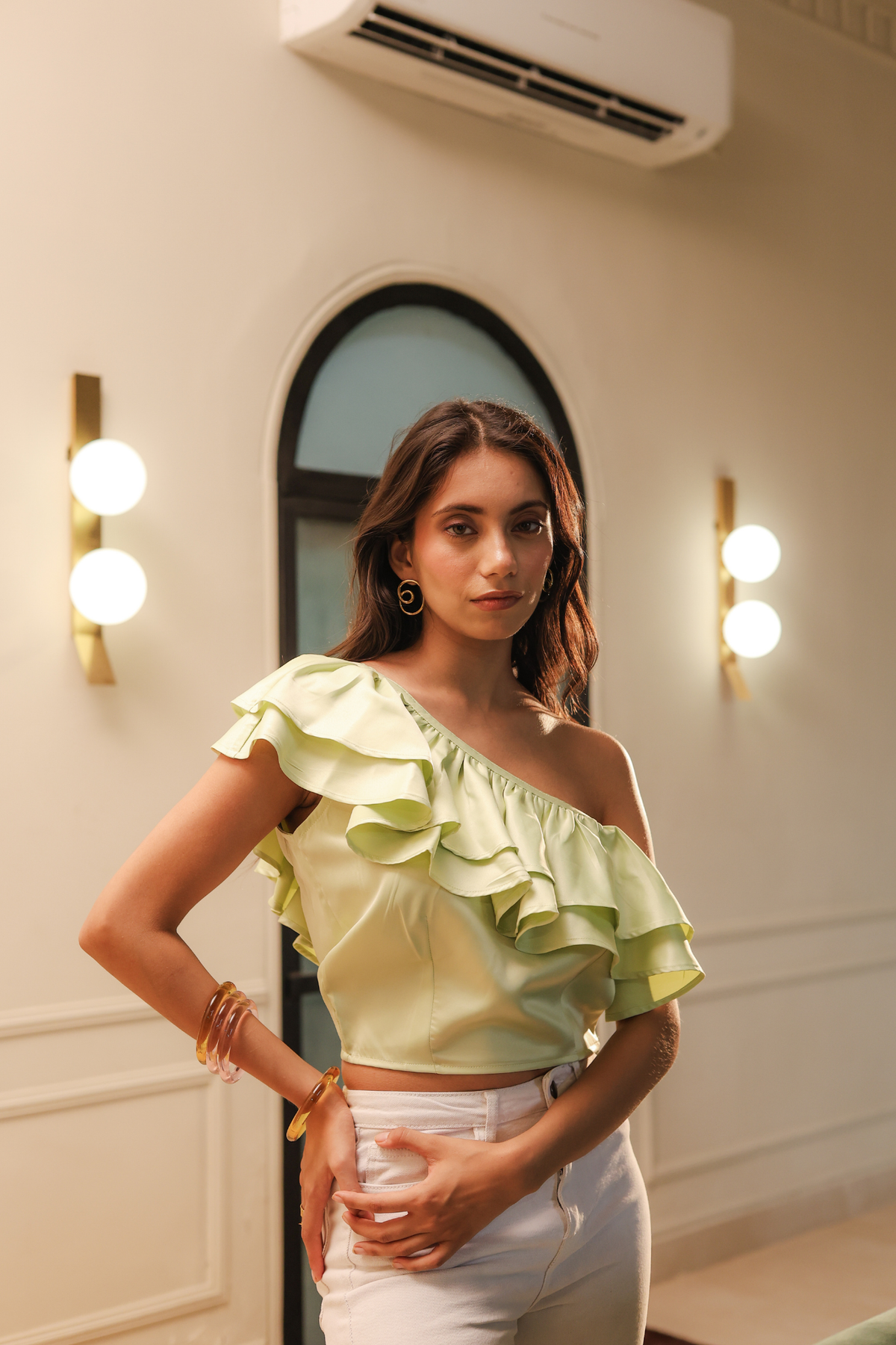 Eve One Shoulder Top - Light Green