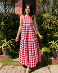 Classic A-Line Gingham Dress - White & Red