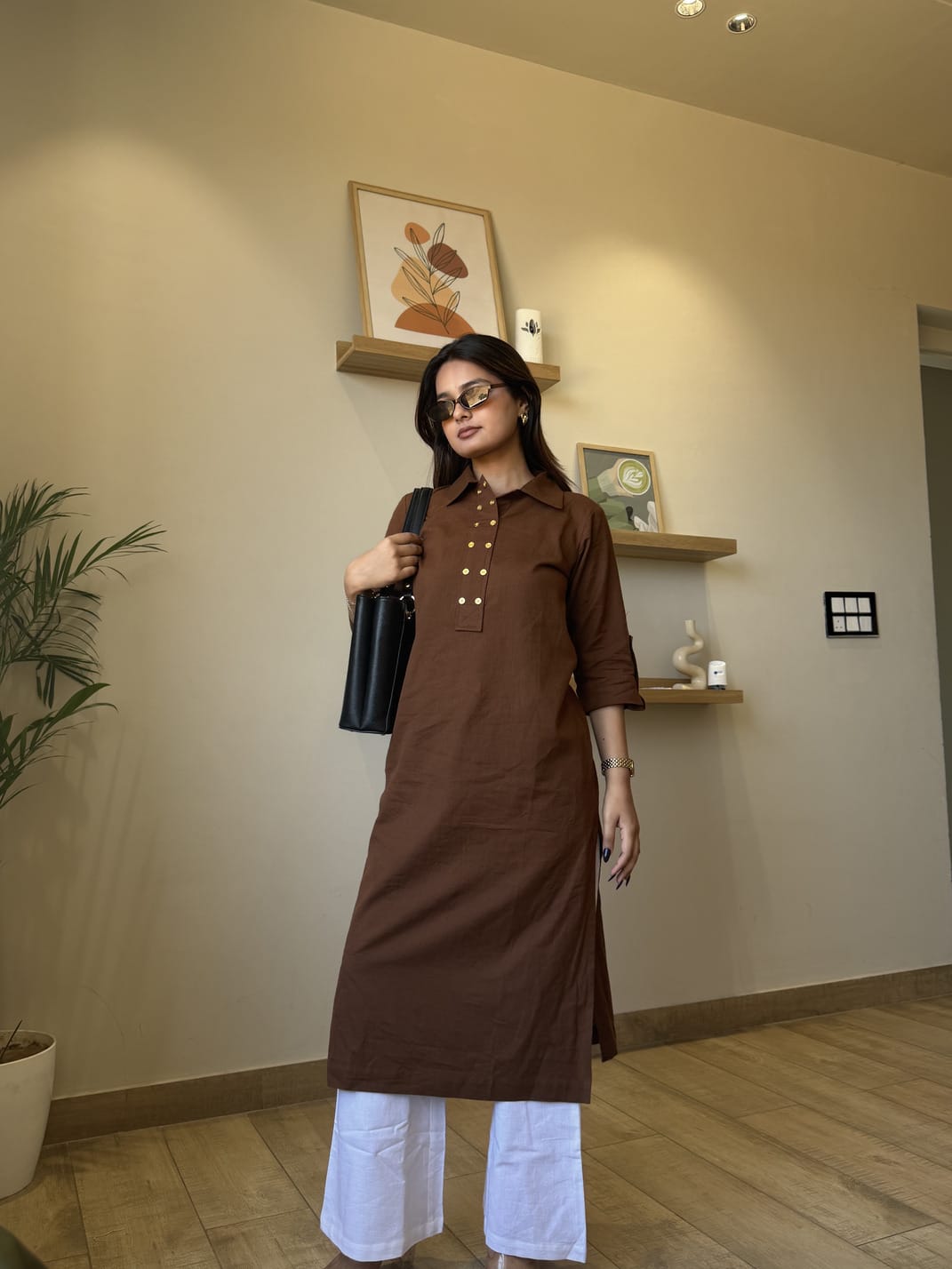 Sunehri Kurta - Mocha