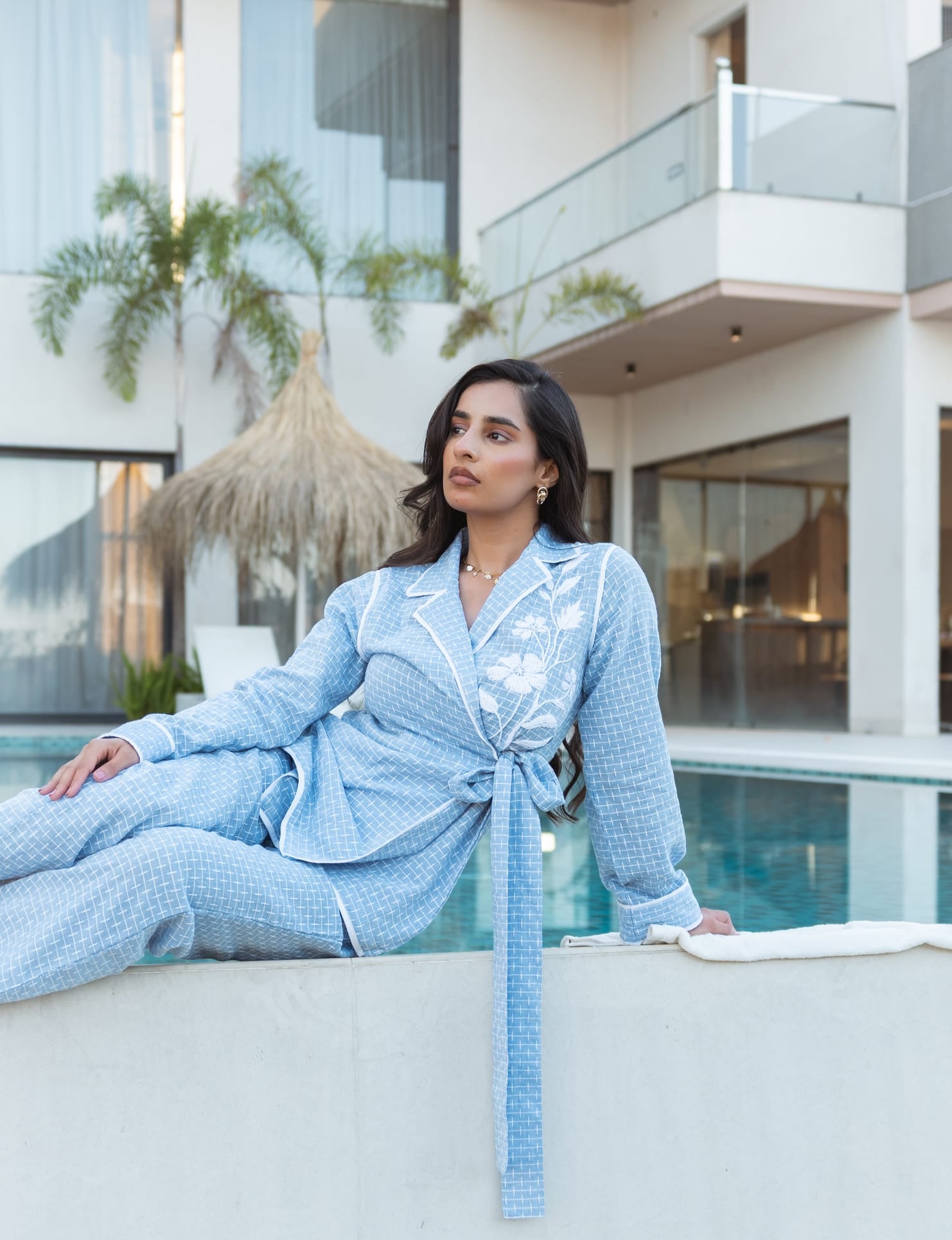 Rhea Embroidered Set - Sky Blue