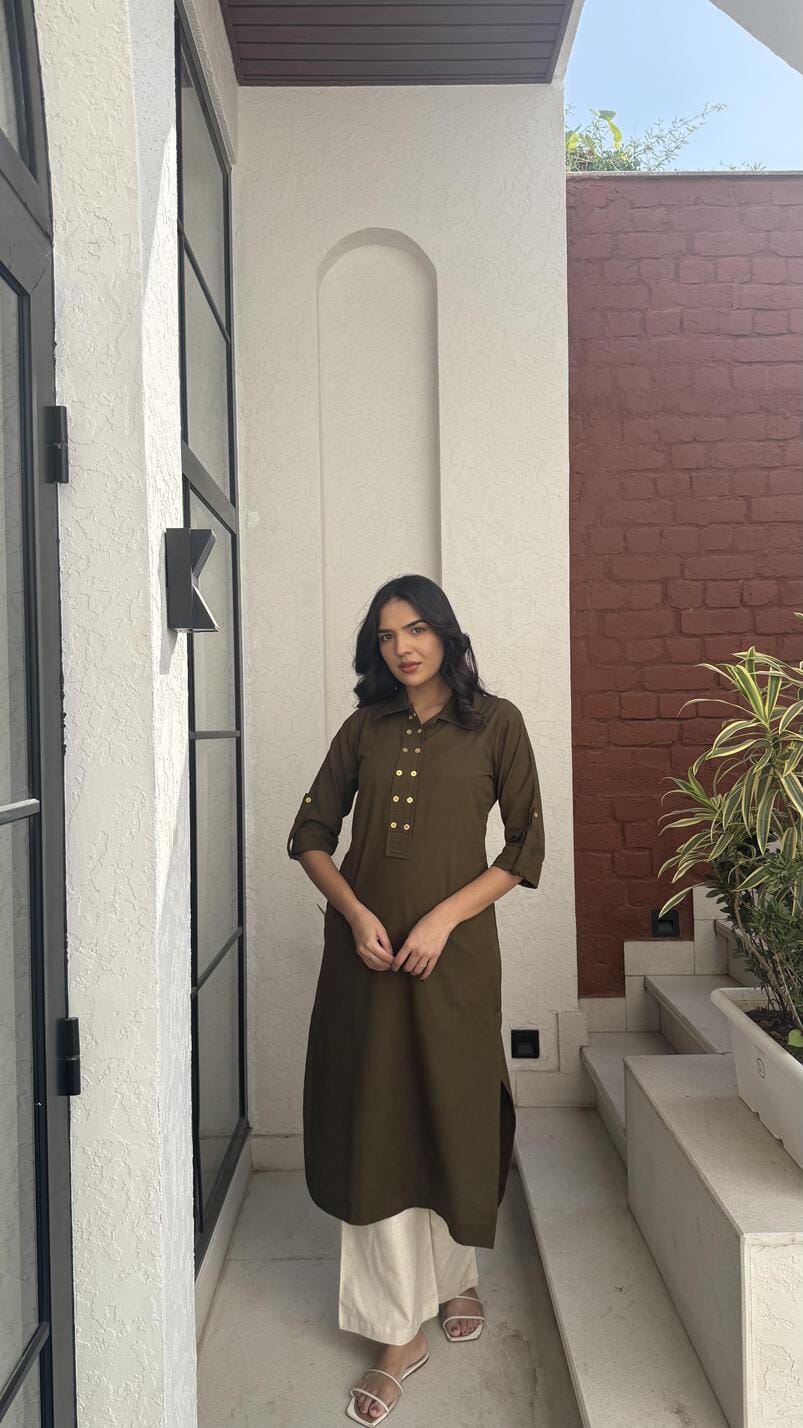 Sunehri Kurta - Olive Green