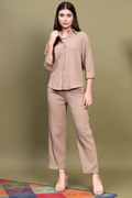 Knitted Shirt & Pants Set - Beige