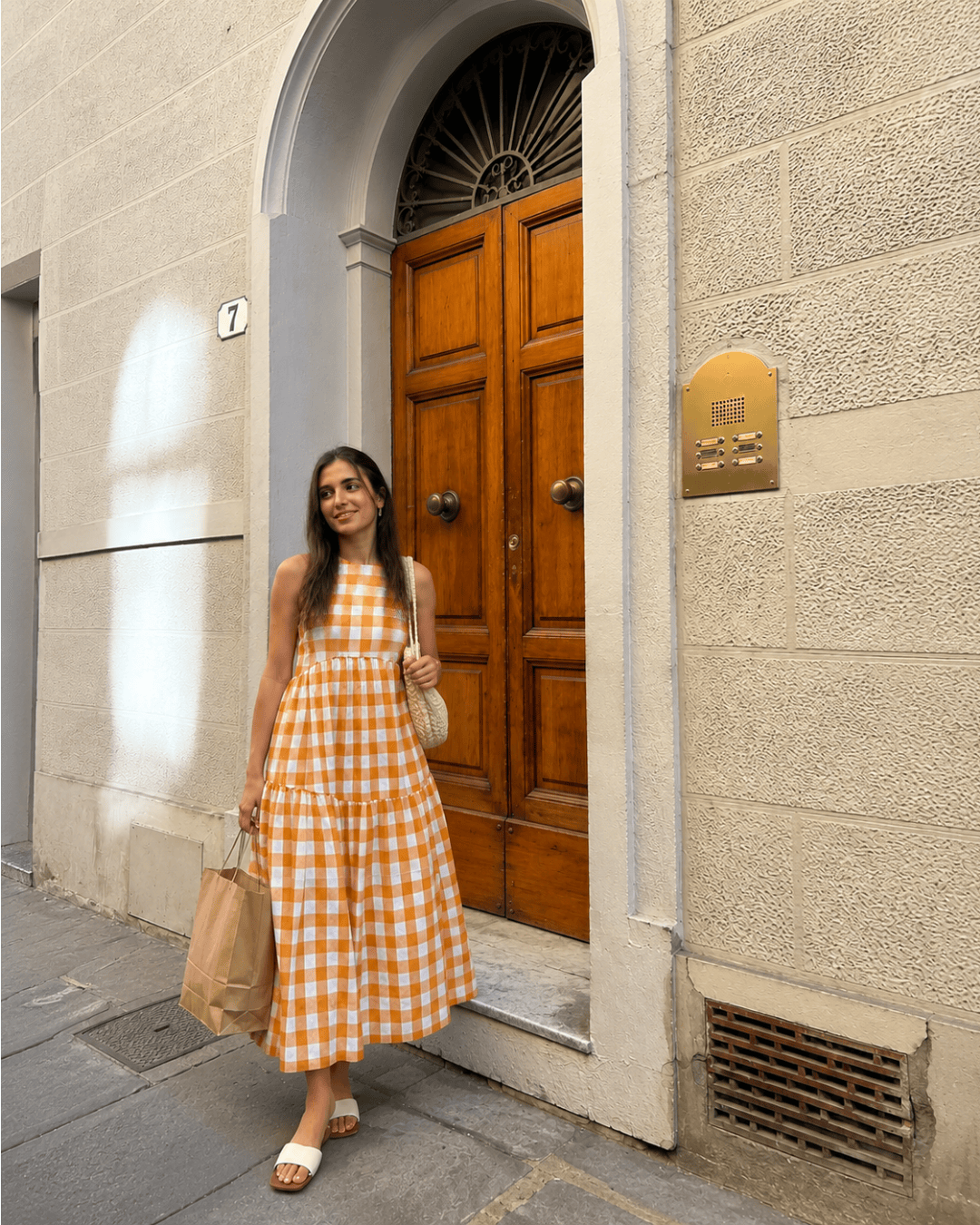 Classic A-Line Gingham Dress - Orange