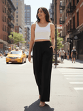 Cotton Linen Flared Pants - Kohl Black