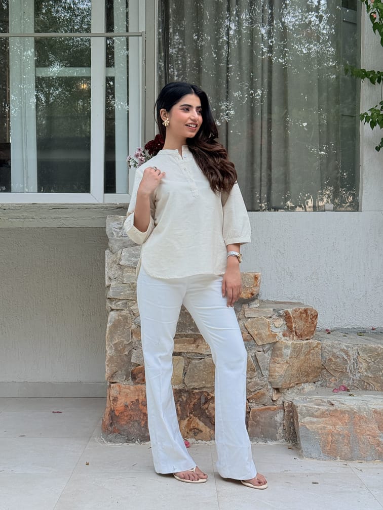 Short Linen Kurta - Ecru