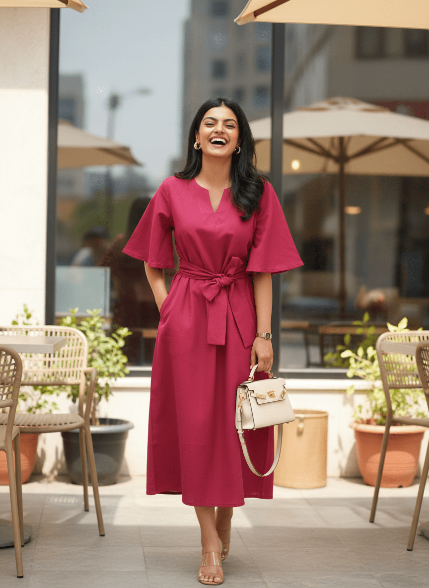 Tie-up Midi Dress - Hot Pink