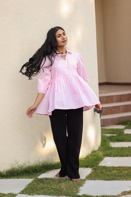 Peplum Tunic Top - Pastel Pink