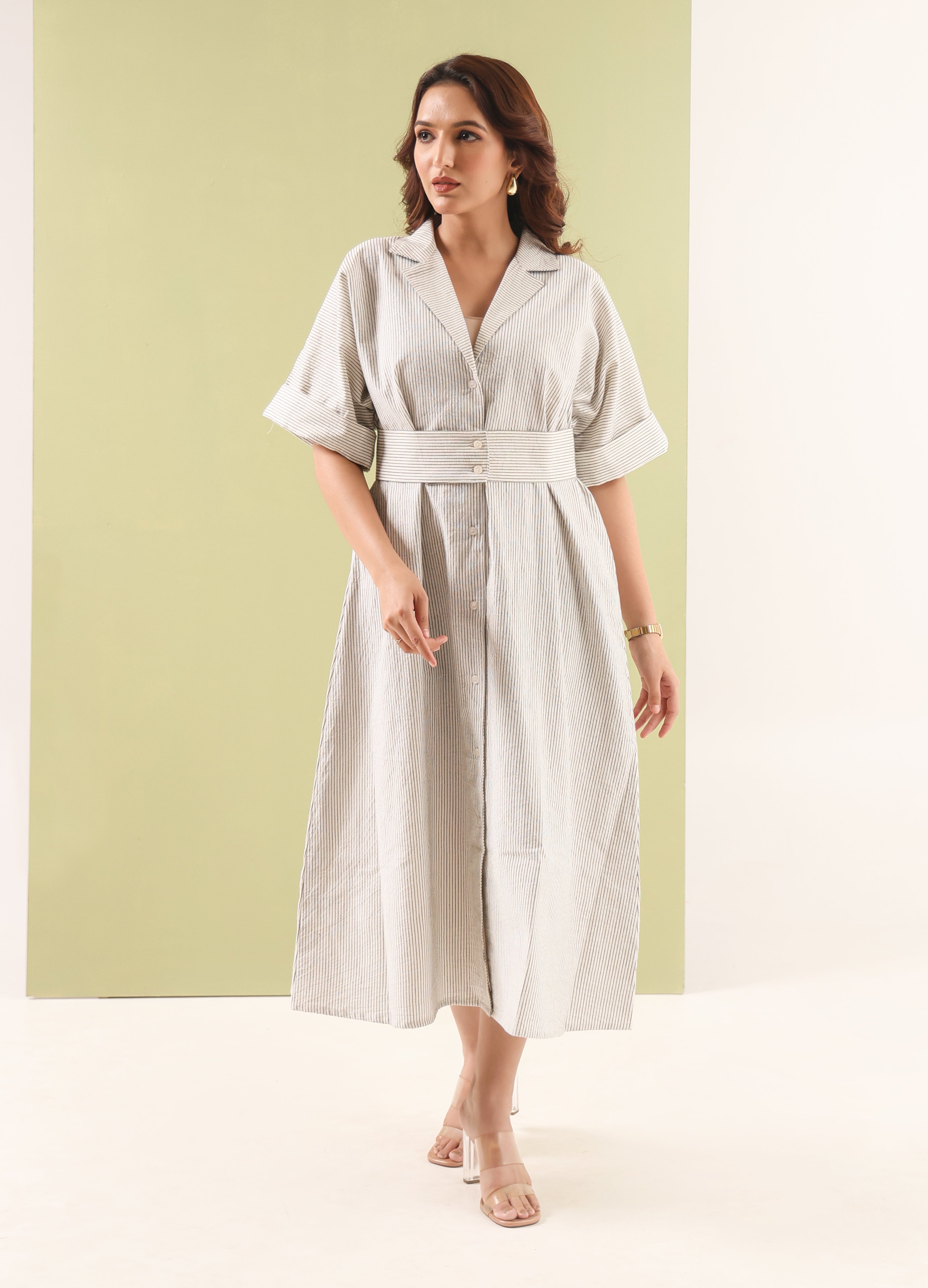 Belted Shirt Maxi Dress