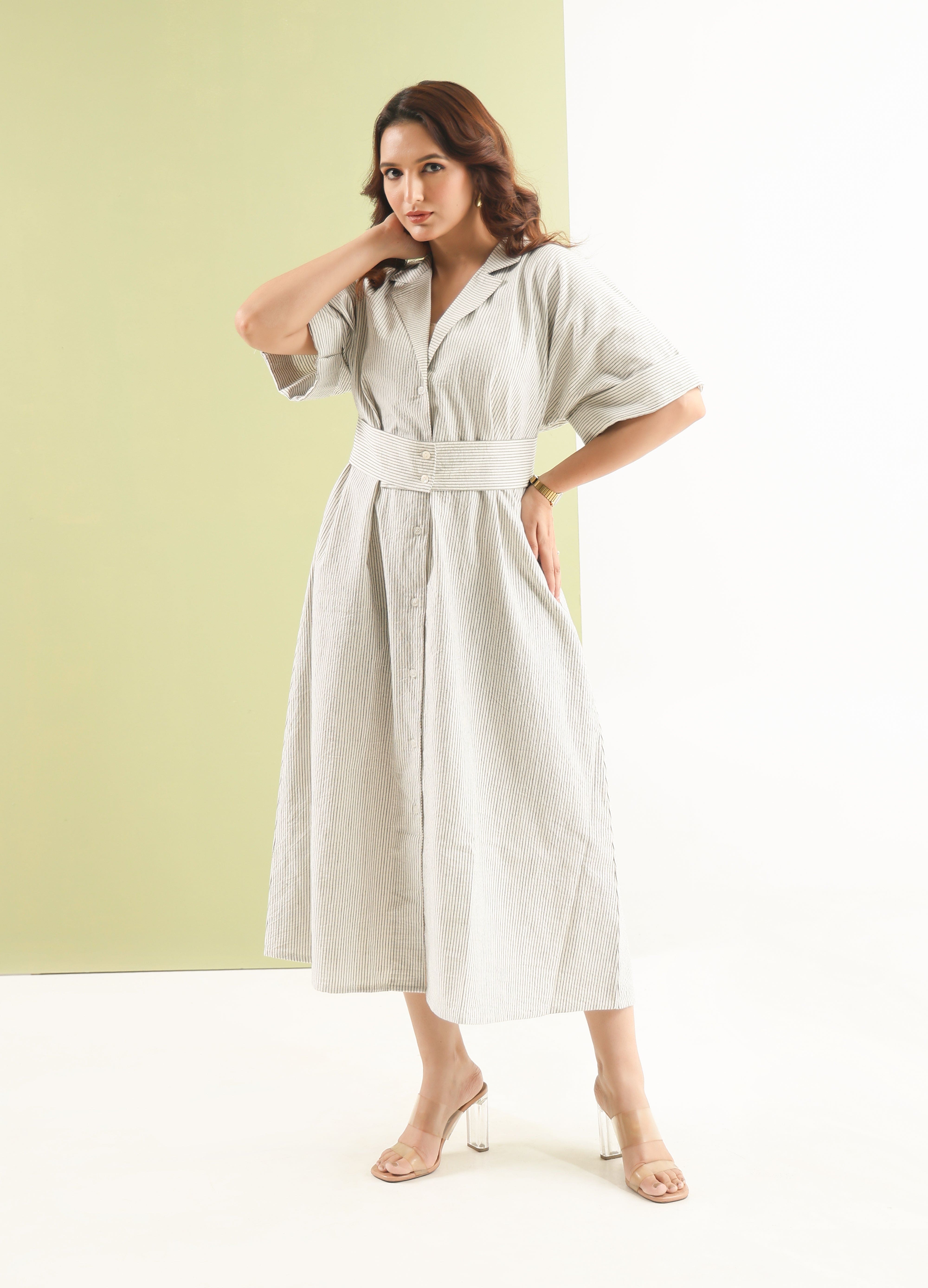 Belted Shirt Maxi Dress
