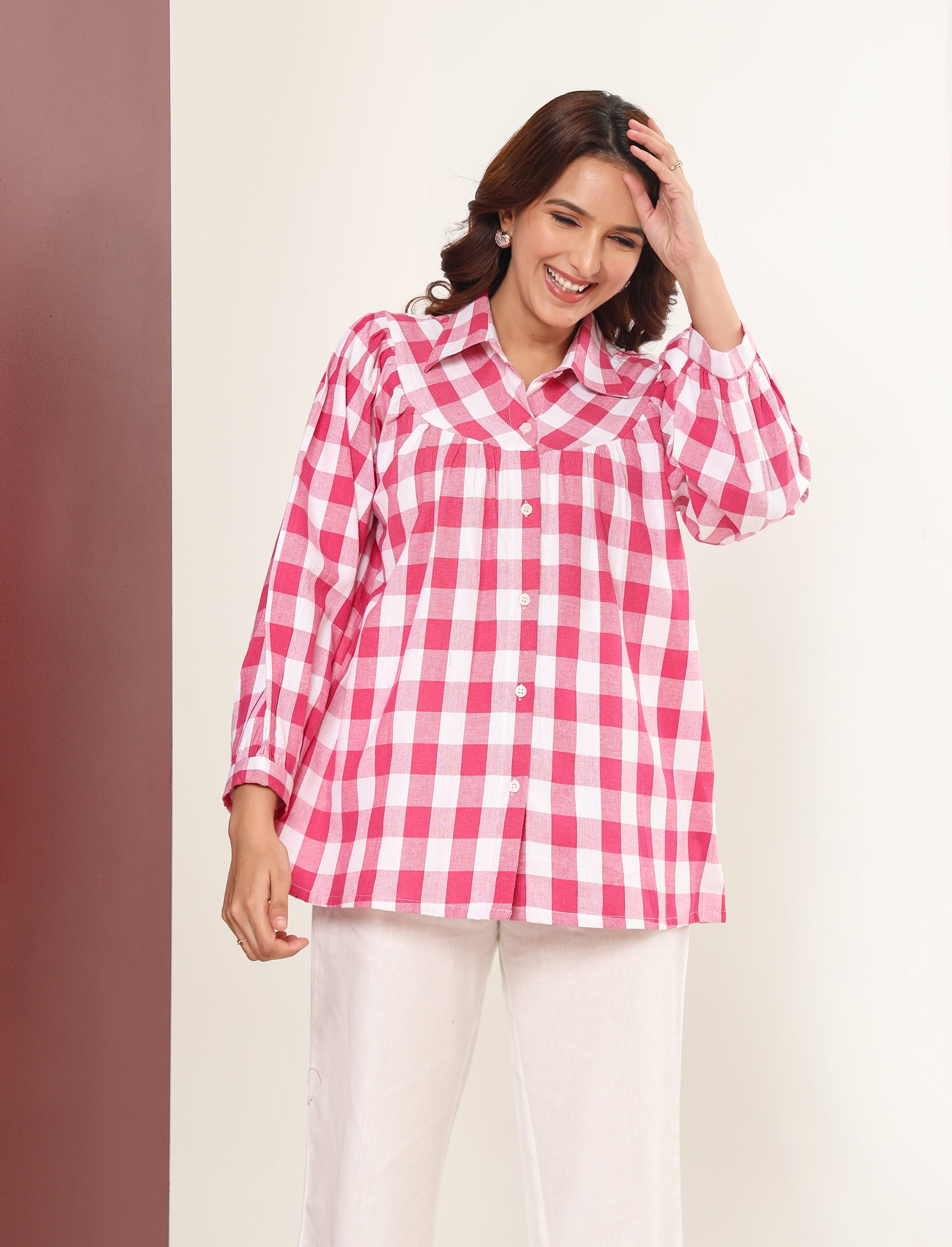 Gingham Check Shirt - Pink