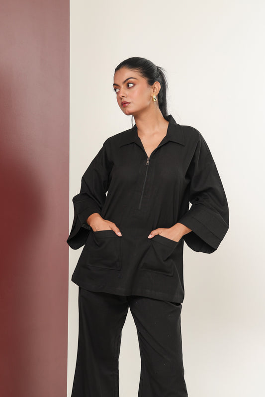 Zip-up Tunic Top - Kohl Black