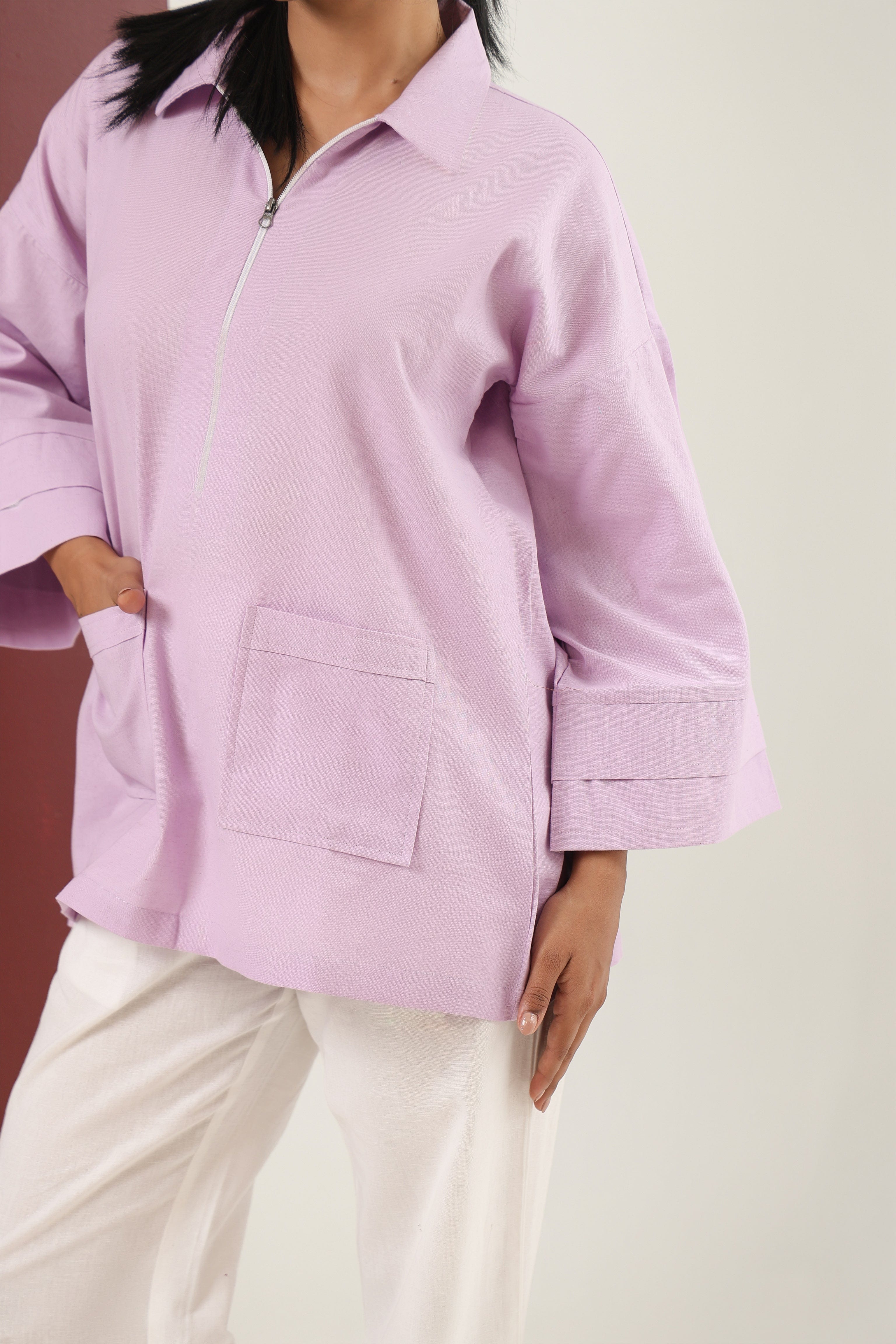 Zip-up Tunic Top - Lavender Mist