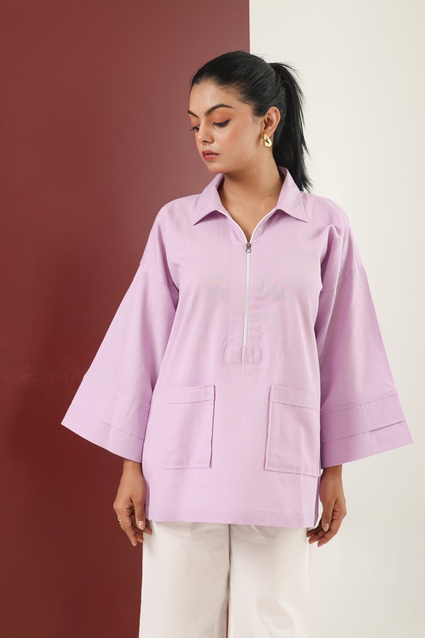 Zip-up Tunic Top - Lavender Mist
