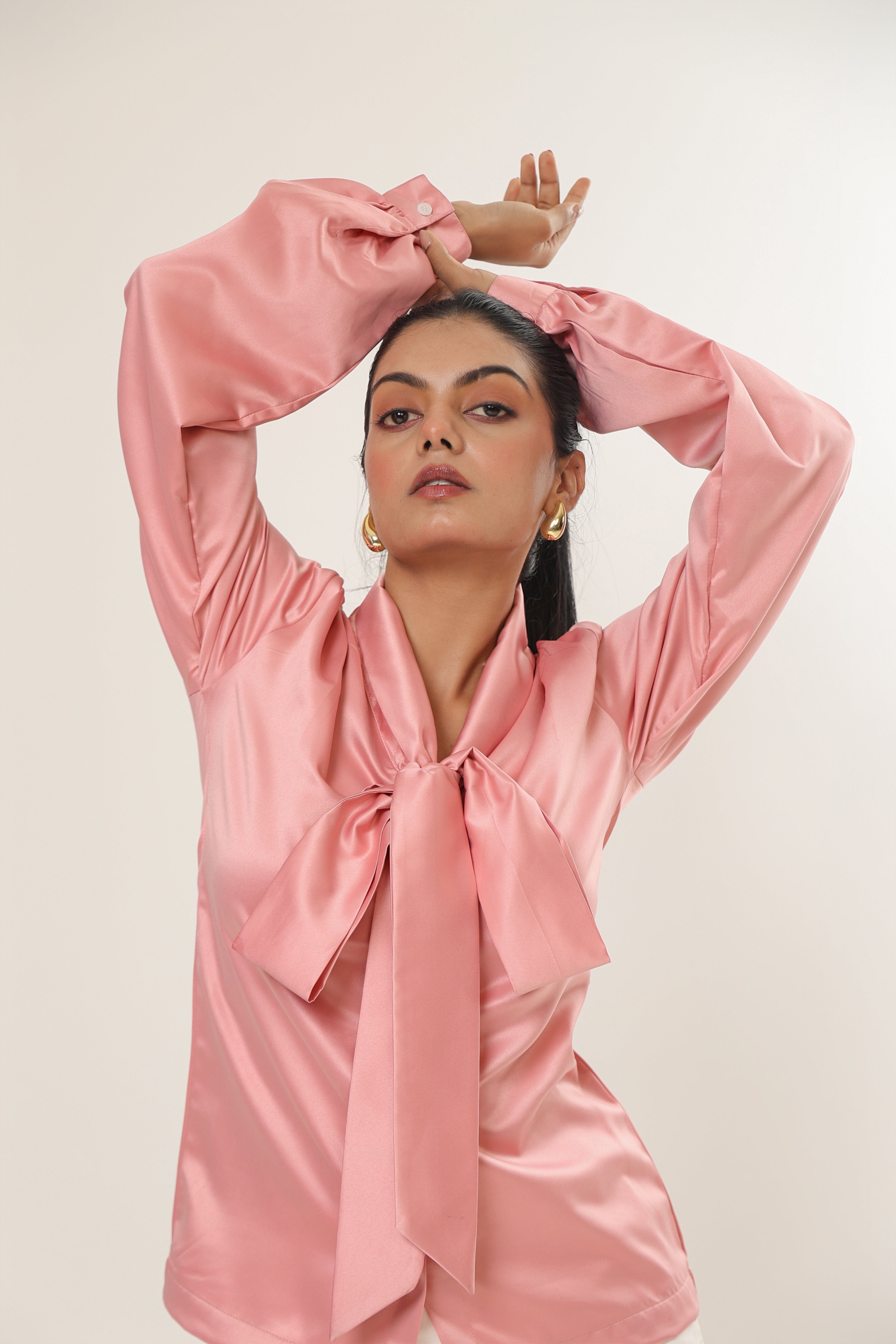 Elle Bow Blouse Top - Pink