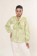 Elle Bow Blouse Top - Mint Green