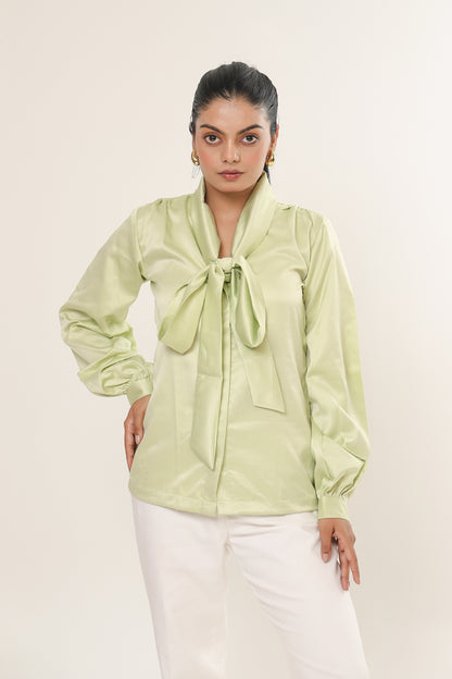Elle Bow Blouse Top - Mint Green