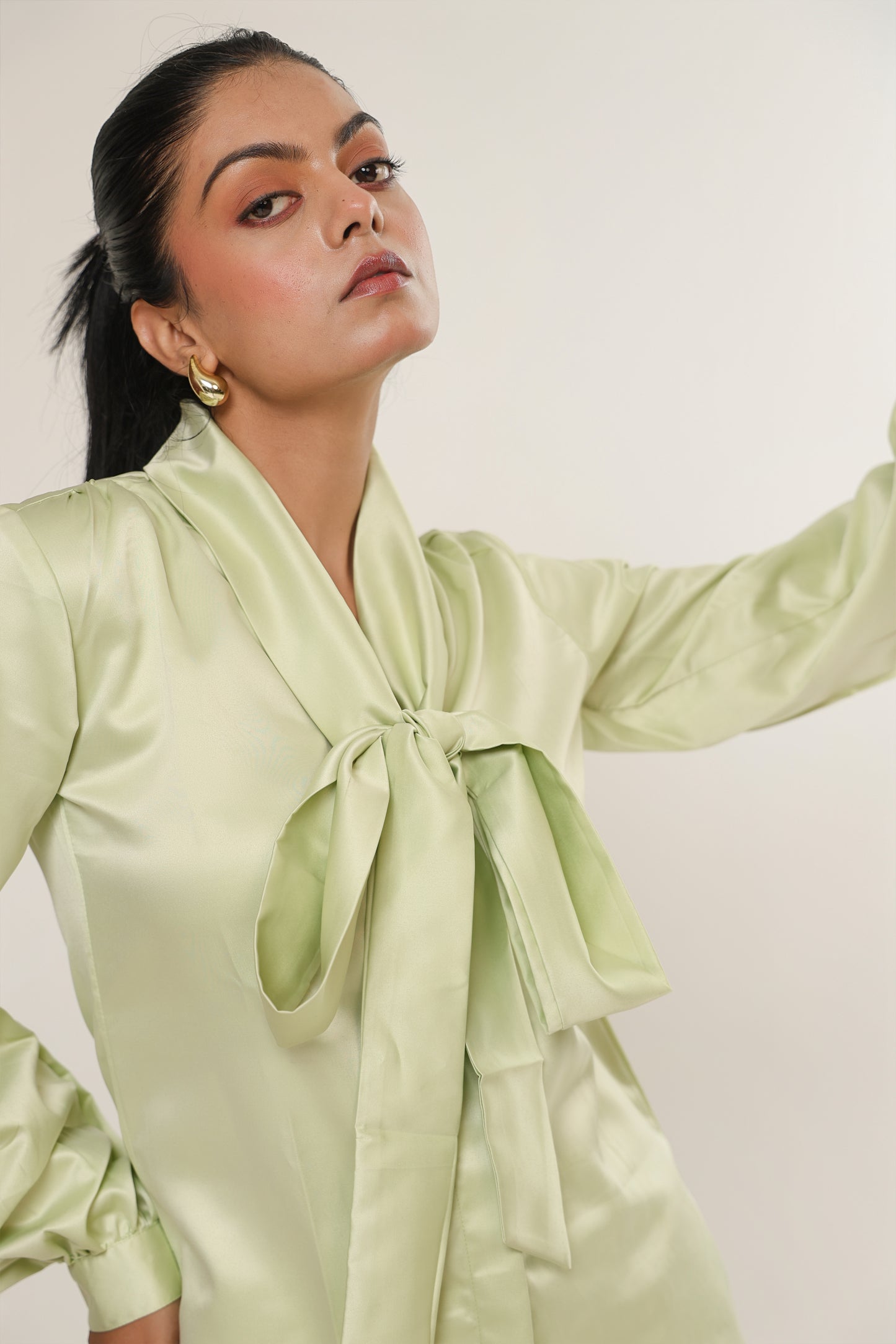 Elle Bow Blouse Top - Mint Green