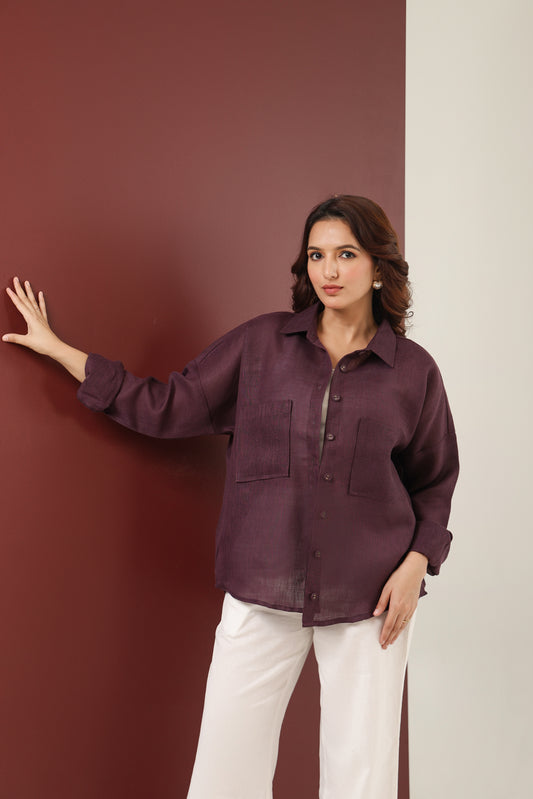 Double Pocket Linen Shirt - Jamun