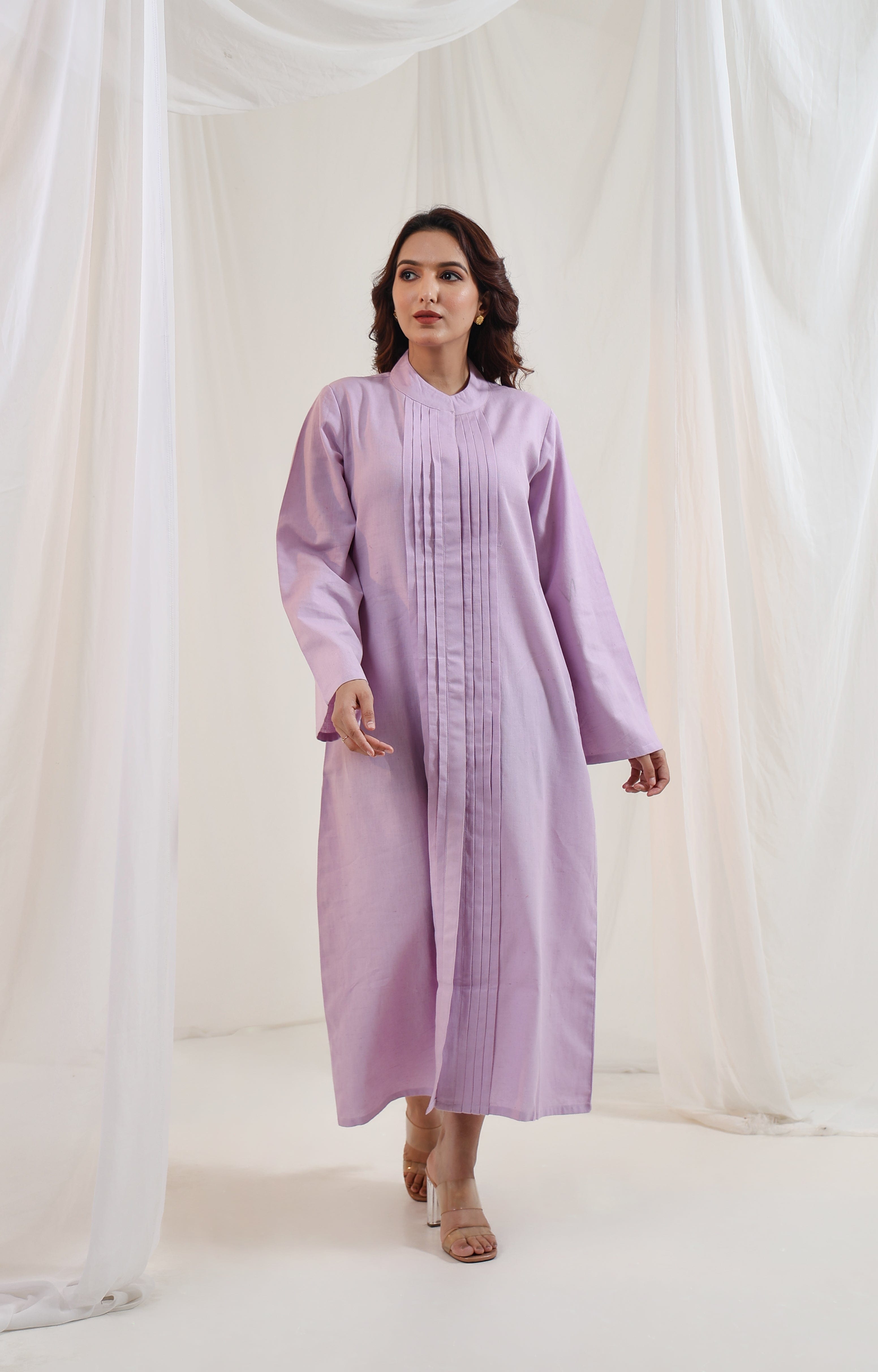 Pleated Long Kurta - Lavender Mist