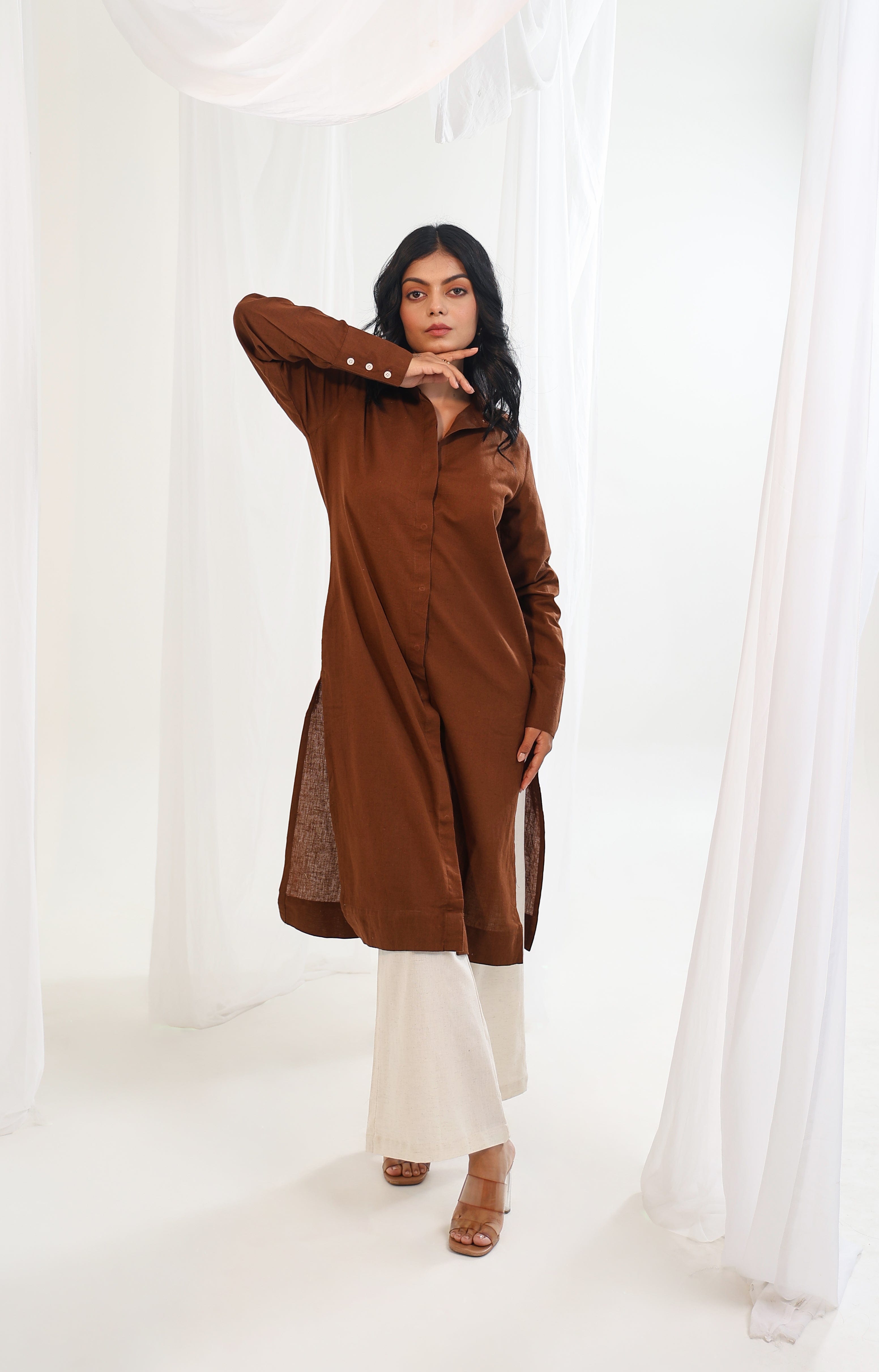 Long Shirt Kurta - Earth Brown