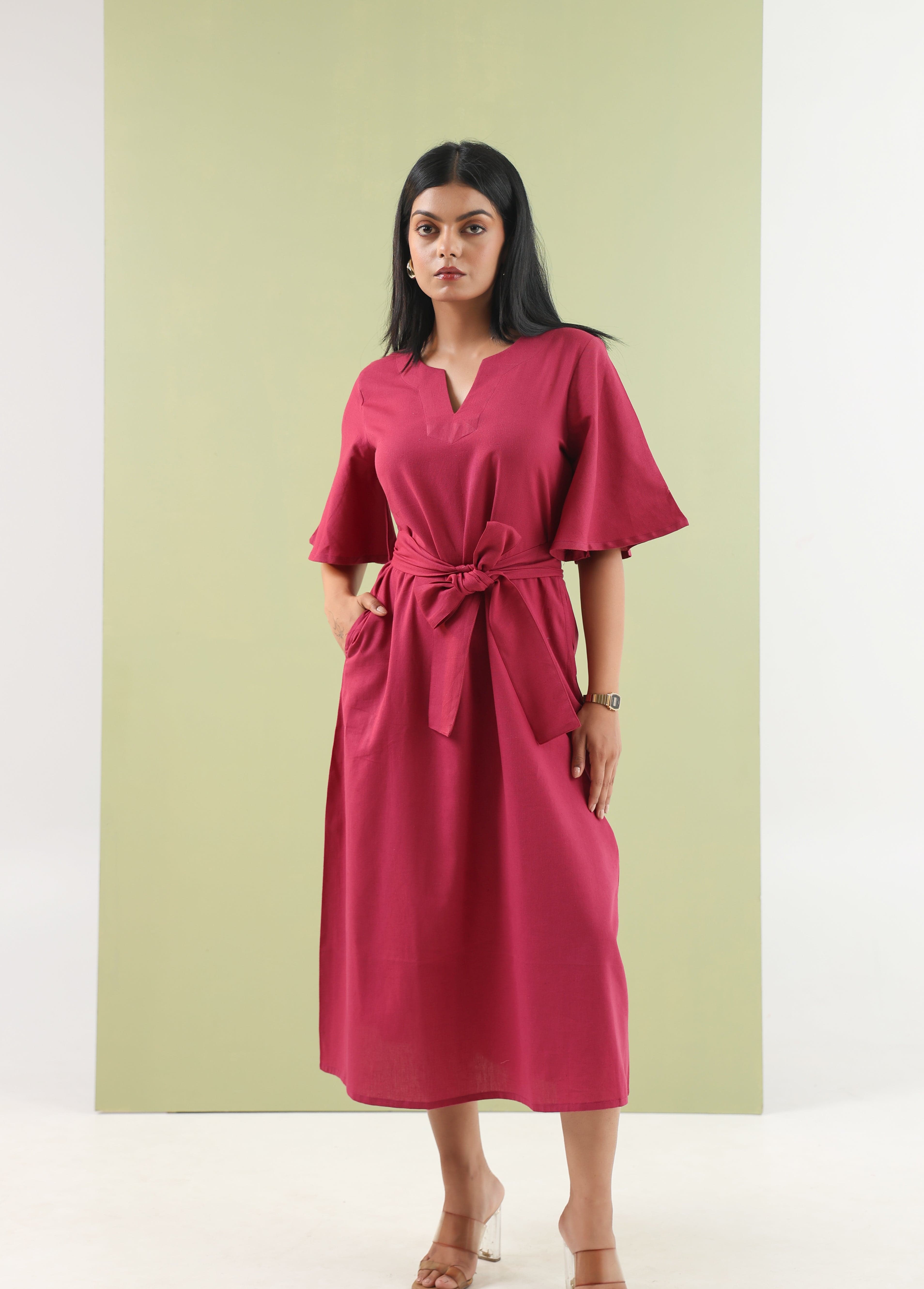 Tie-up Midi Dress - Hot Pink