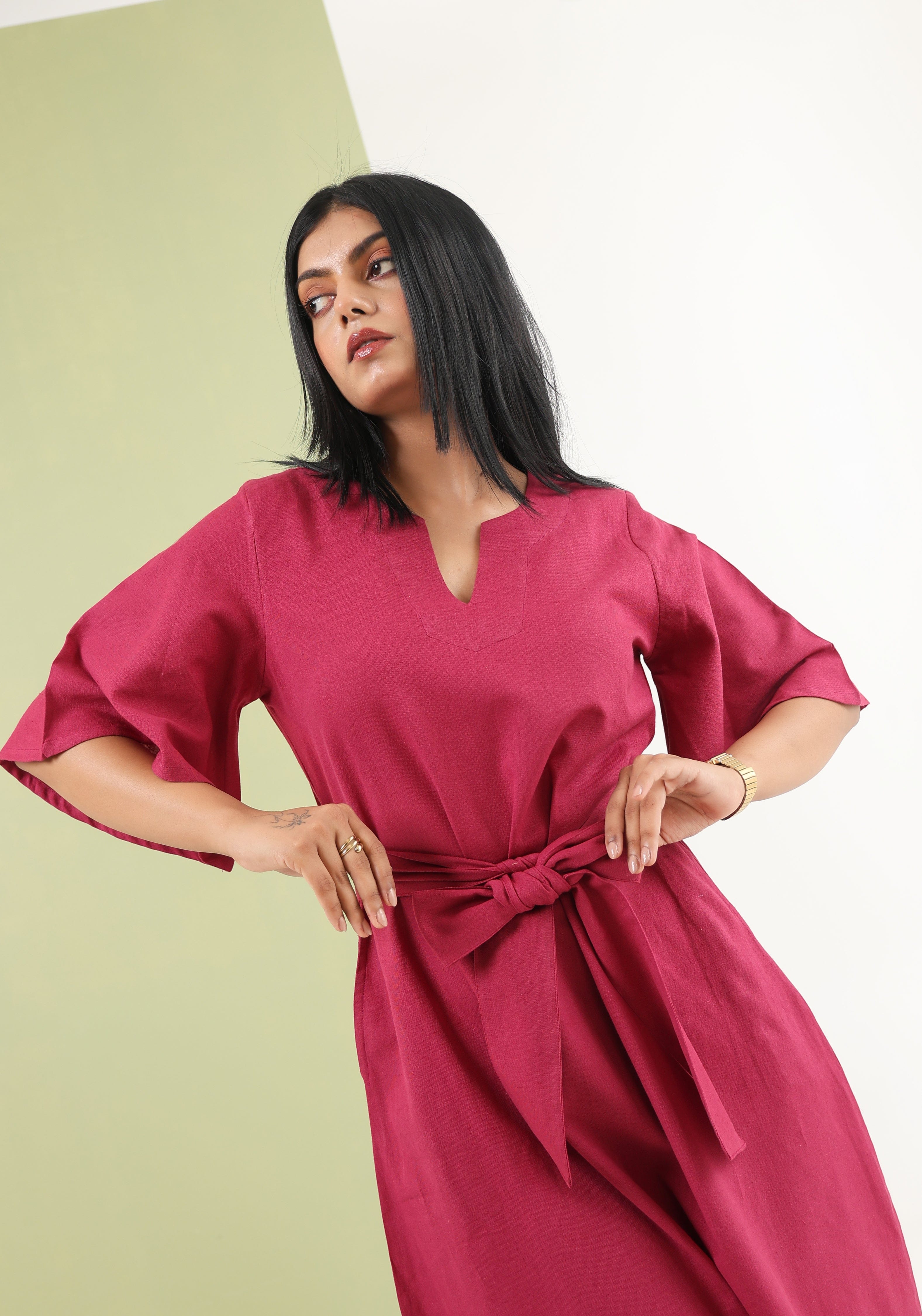 Tie-up Midi Dress - Hot Pink