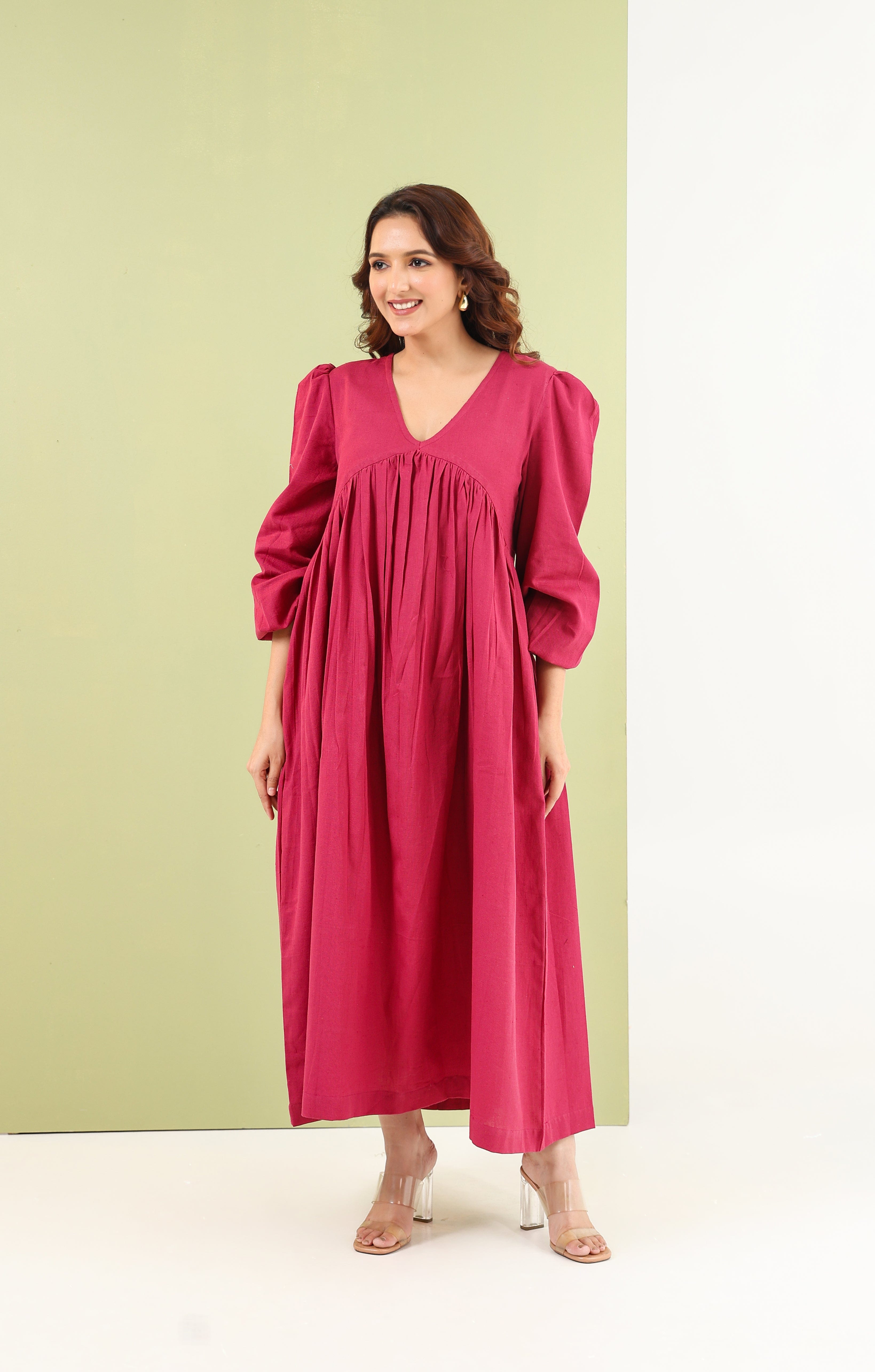 Gathered Maxi Dress - Maroon