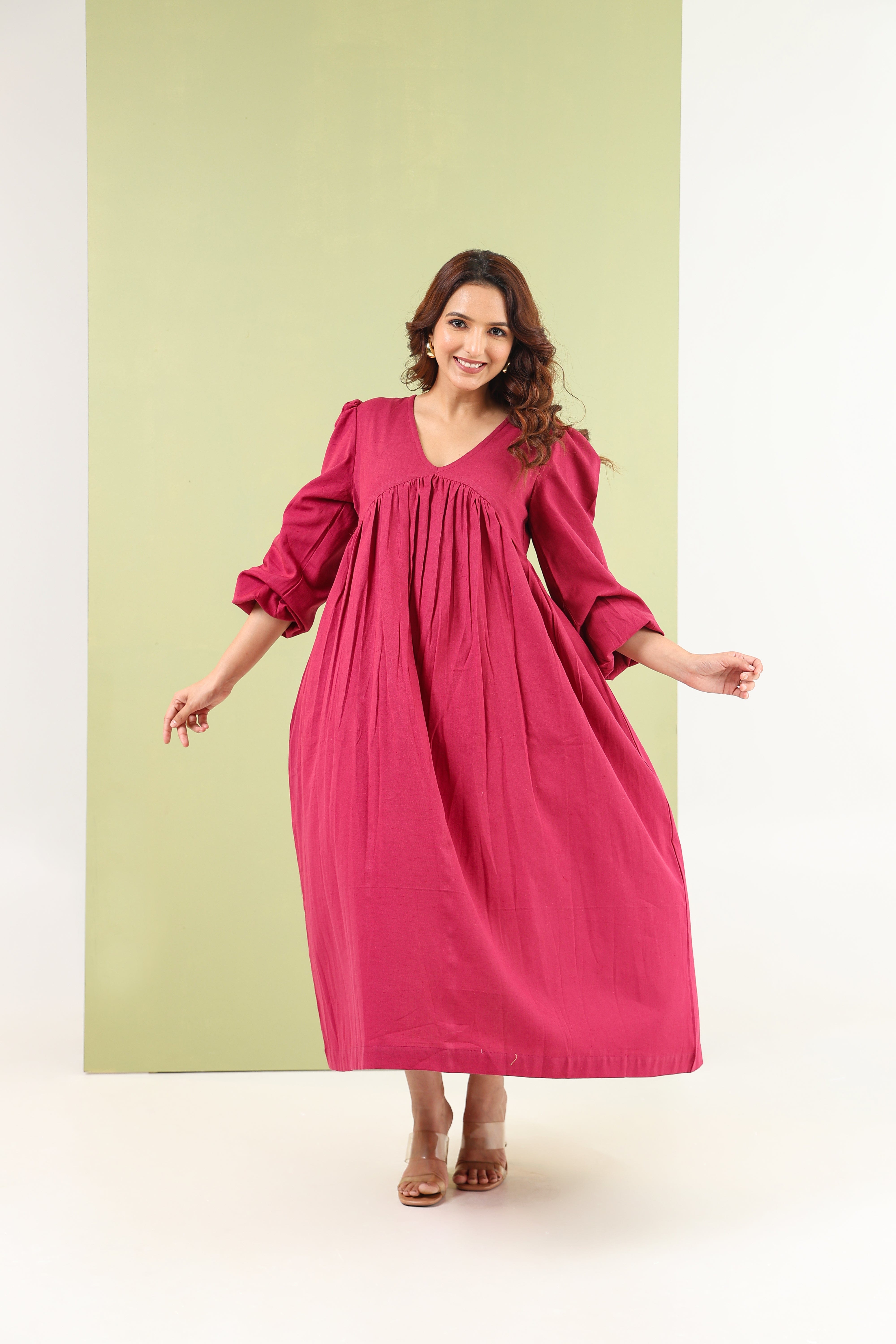 Gathered Maxi Dress - Maroon