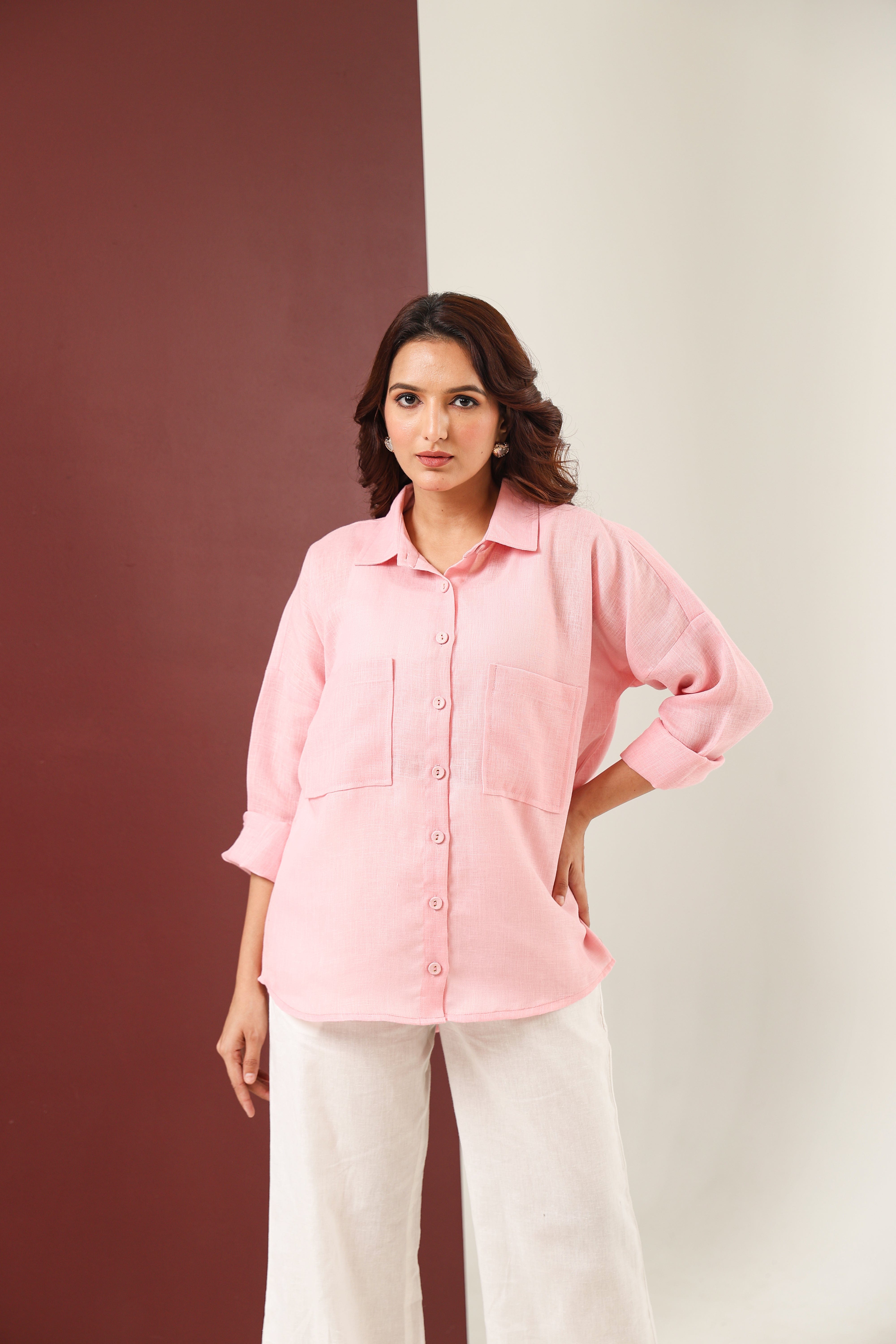 Double Pocket Linen Shirt - Blush Pink