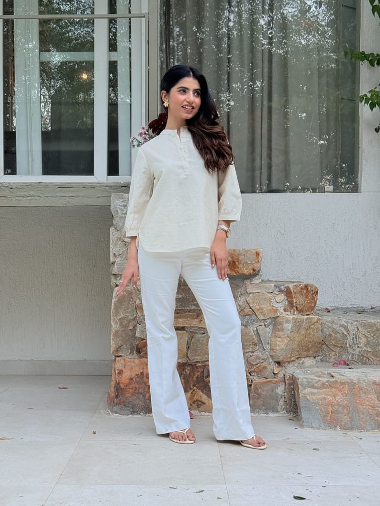 Short Linen Kurta - Ecru