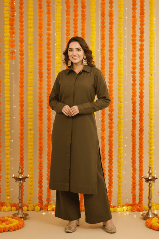 Long Shirt Kurta - Olive Green