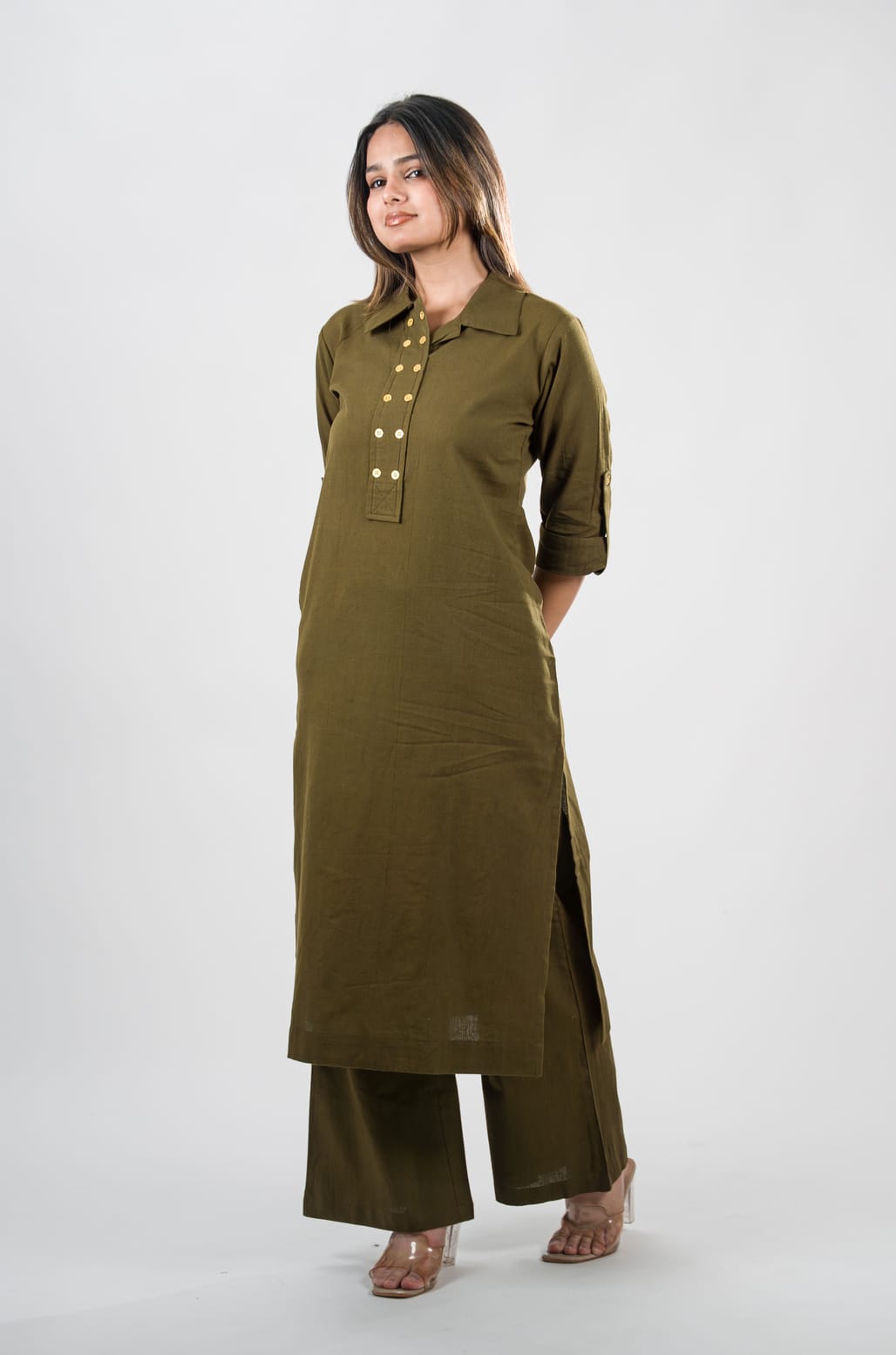 Sunehri Kurta - Olive Green