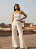 Cotton Linen Flared Pants - Ecru