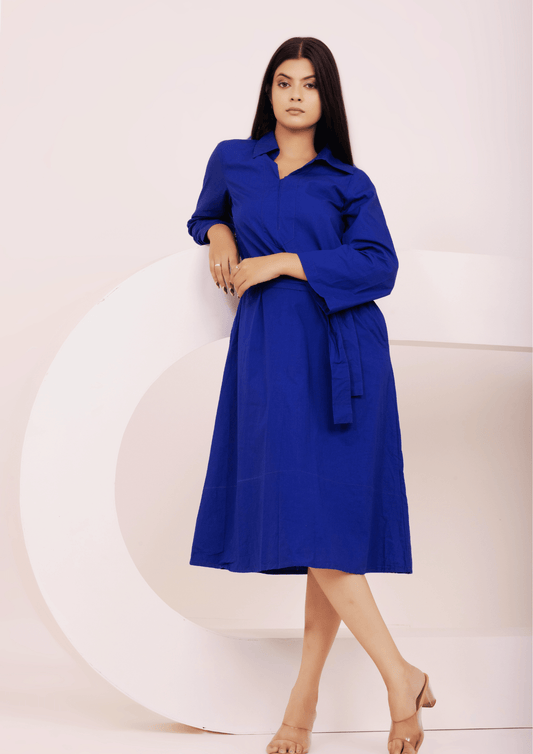 Classic Belted Tunic Dress - Royal Blue