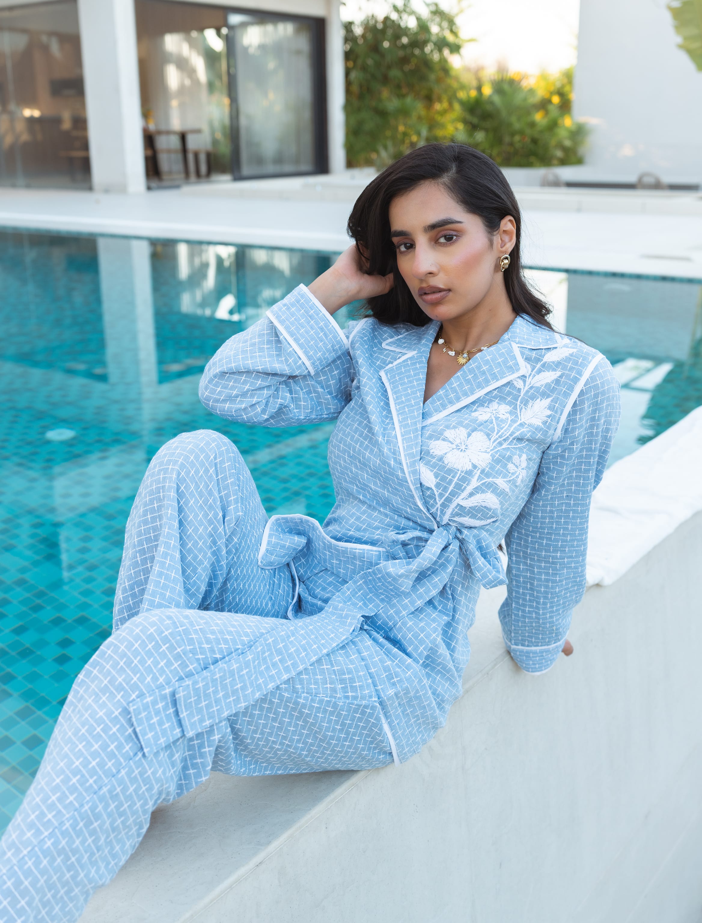 Rhea Embroidered Set - Sky Blue