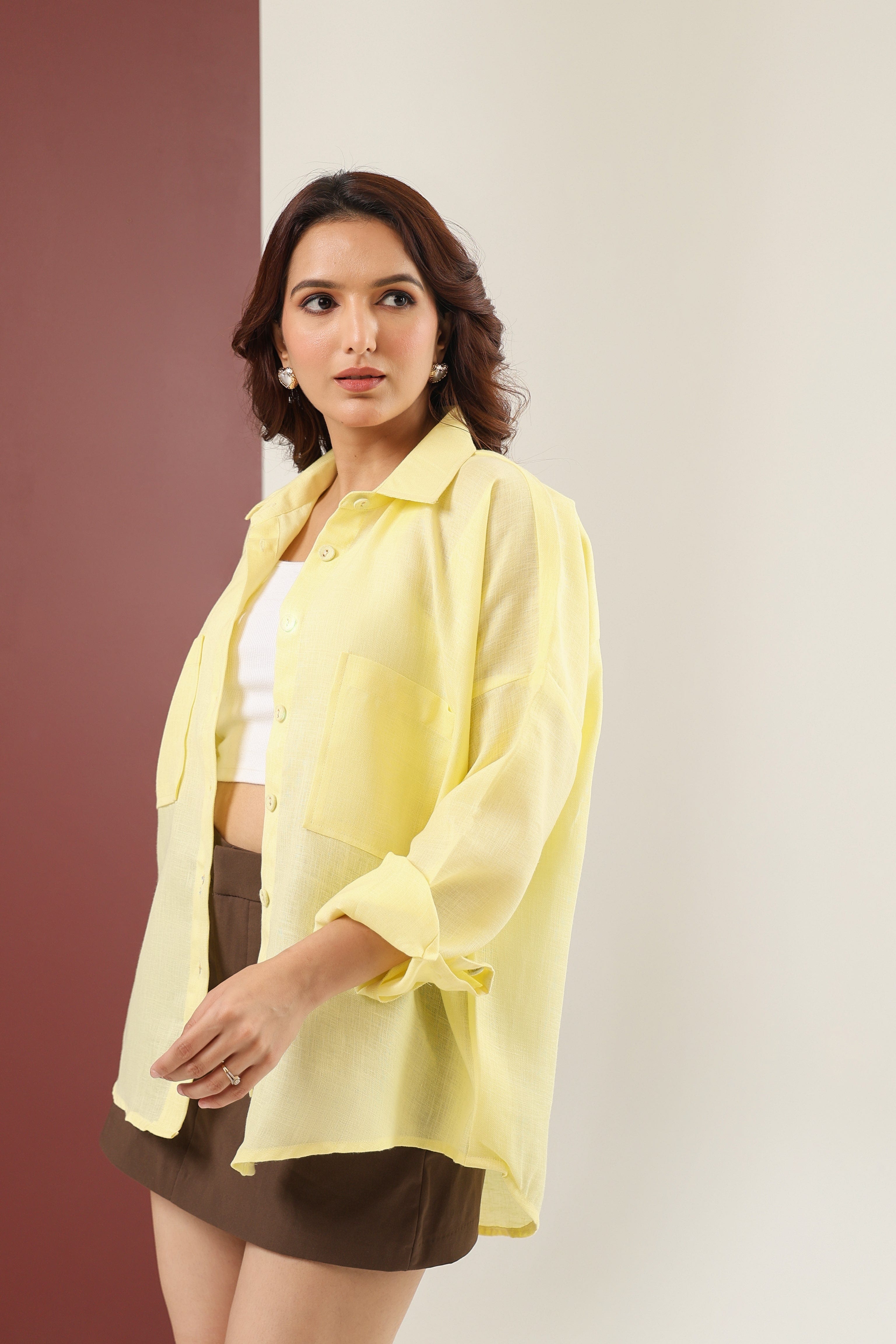 Double Pocket Linen Shirt - Yellow