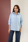 Double Pocket Linen Shirt - Blue