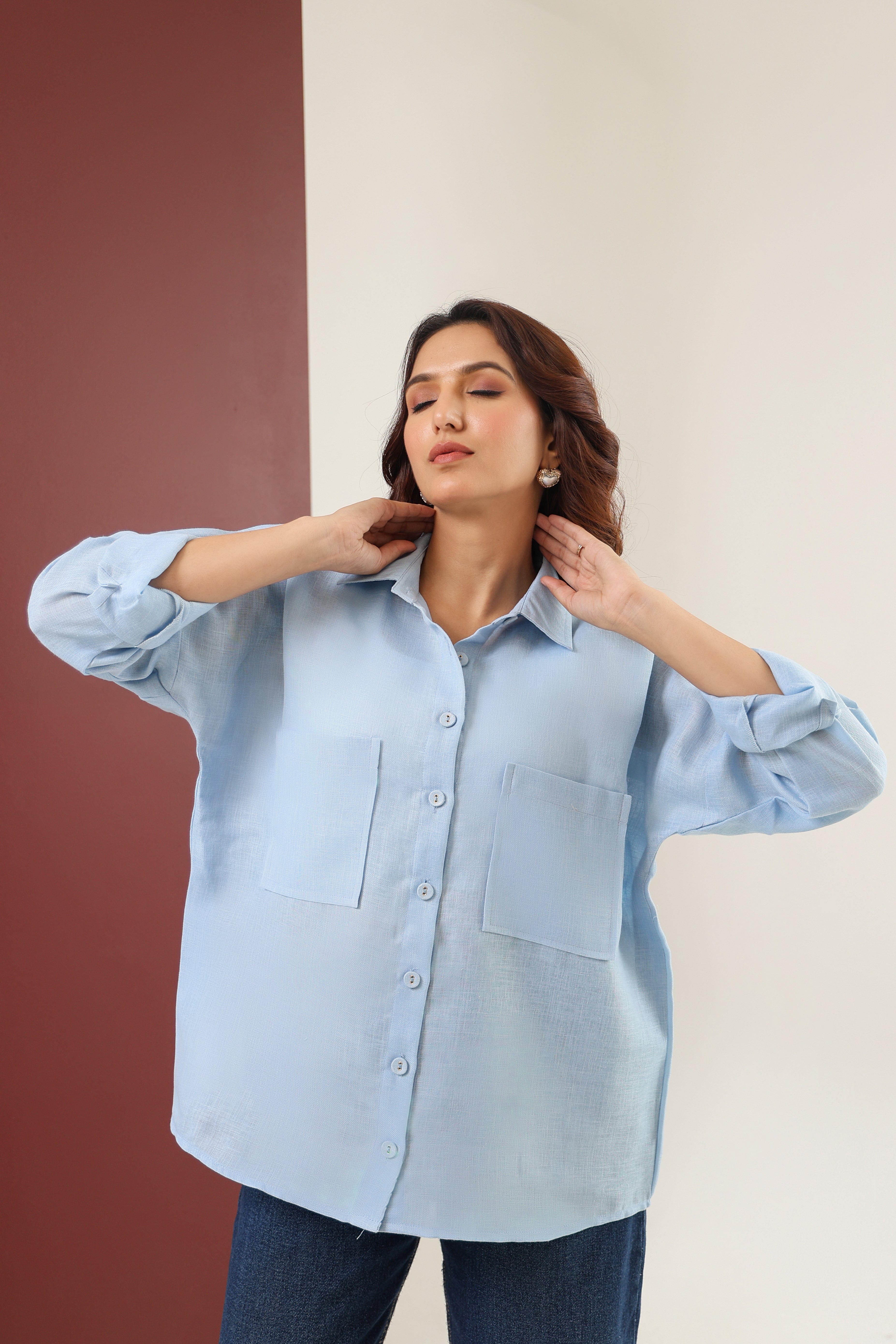 Double Pocket Linen Shirt - Blue