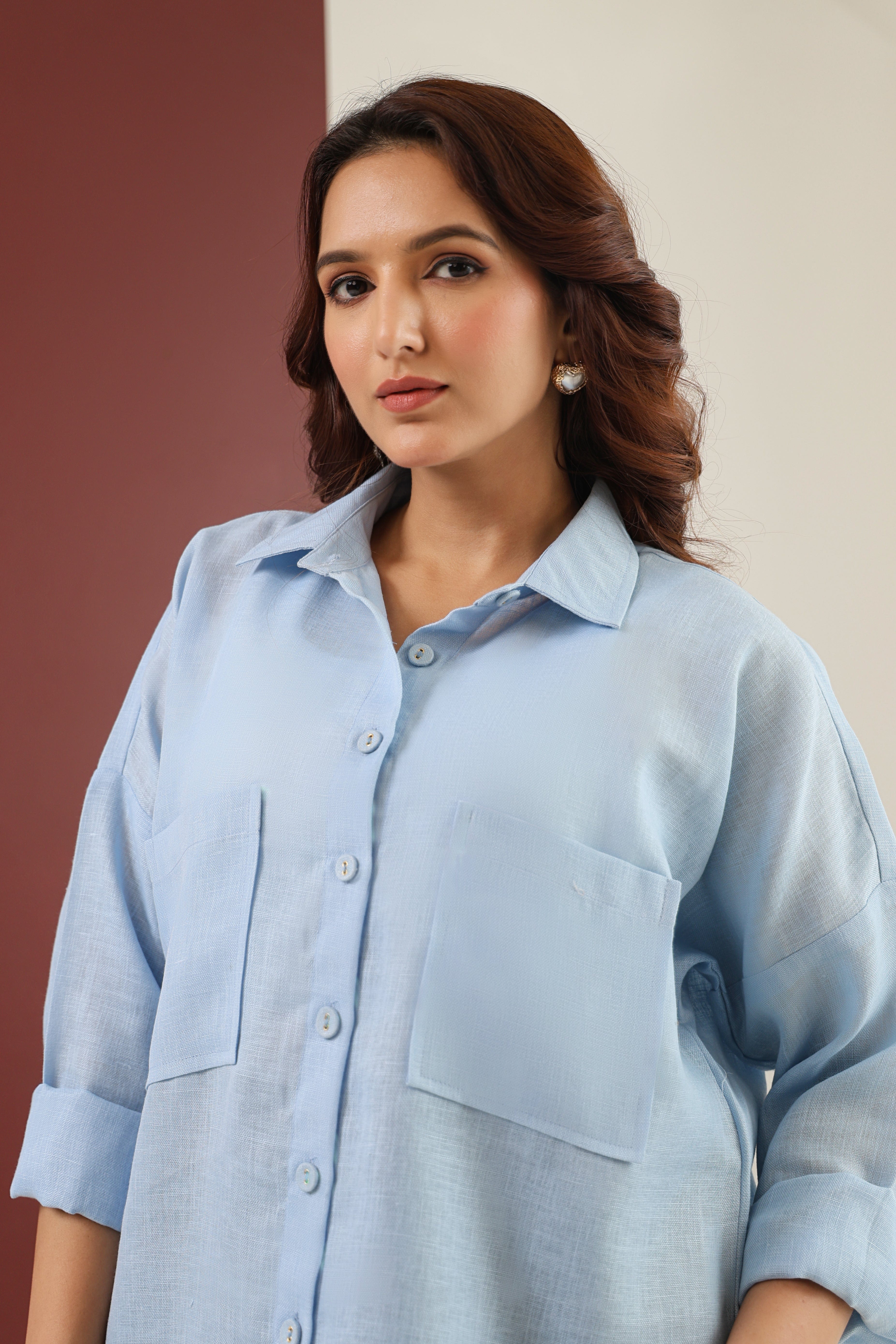 Double Pocket Linen Shirt - Blue